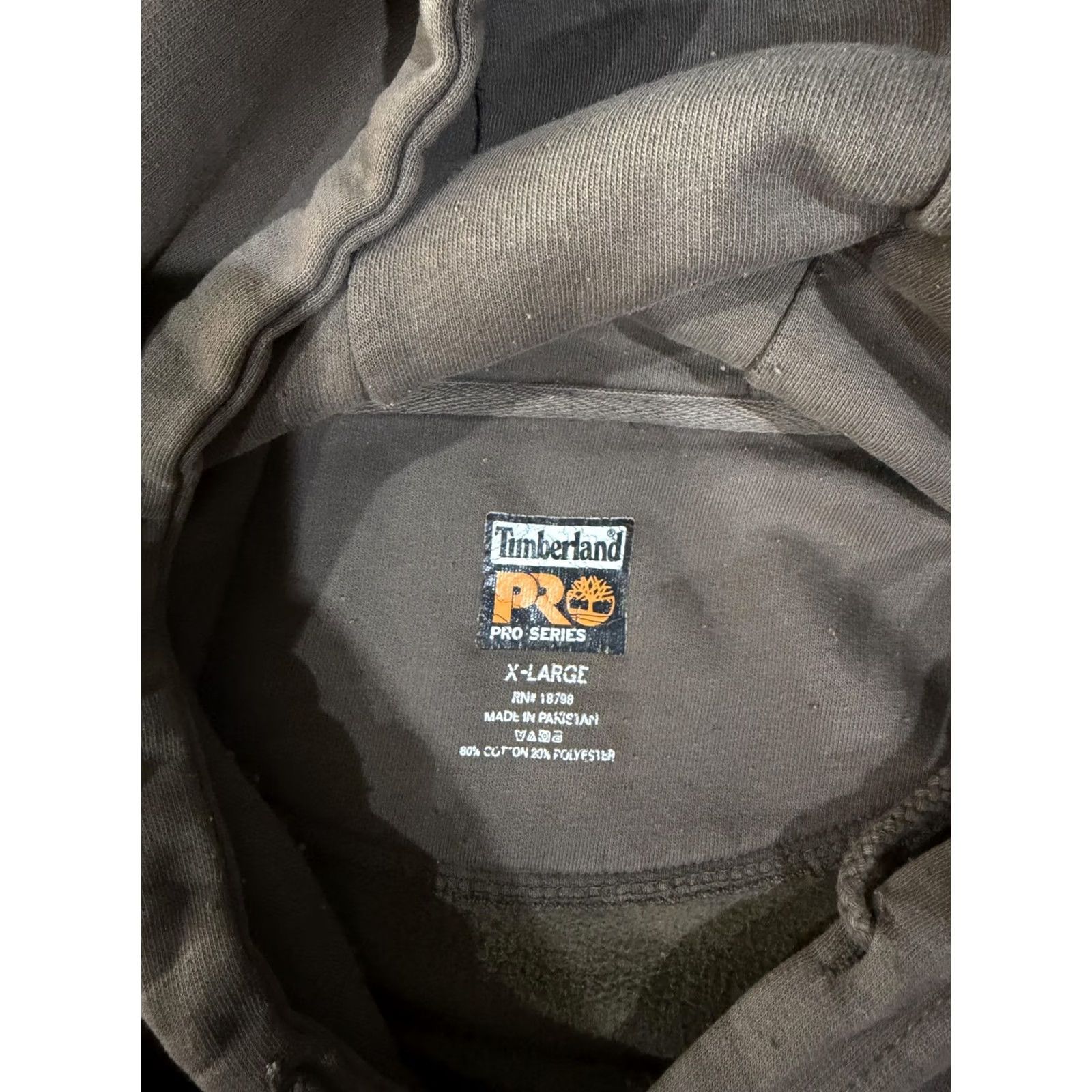 Timberland Timberland Pro Hoodie Mens XL Brown Pullover Fleece Sweatshirt Kangaroo Logo Graphic Print Hooded Pockets Crew Neck - Cotton Polyester Size US XL / EU 56 / 4 - 5 Thumbnail