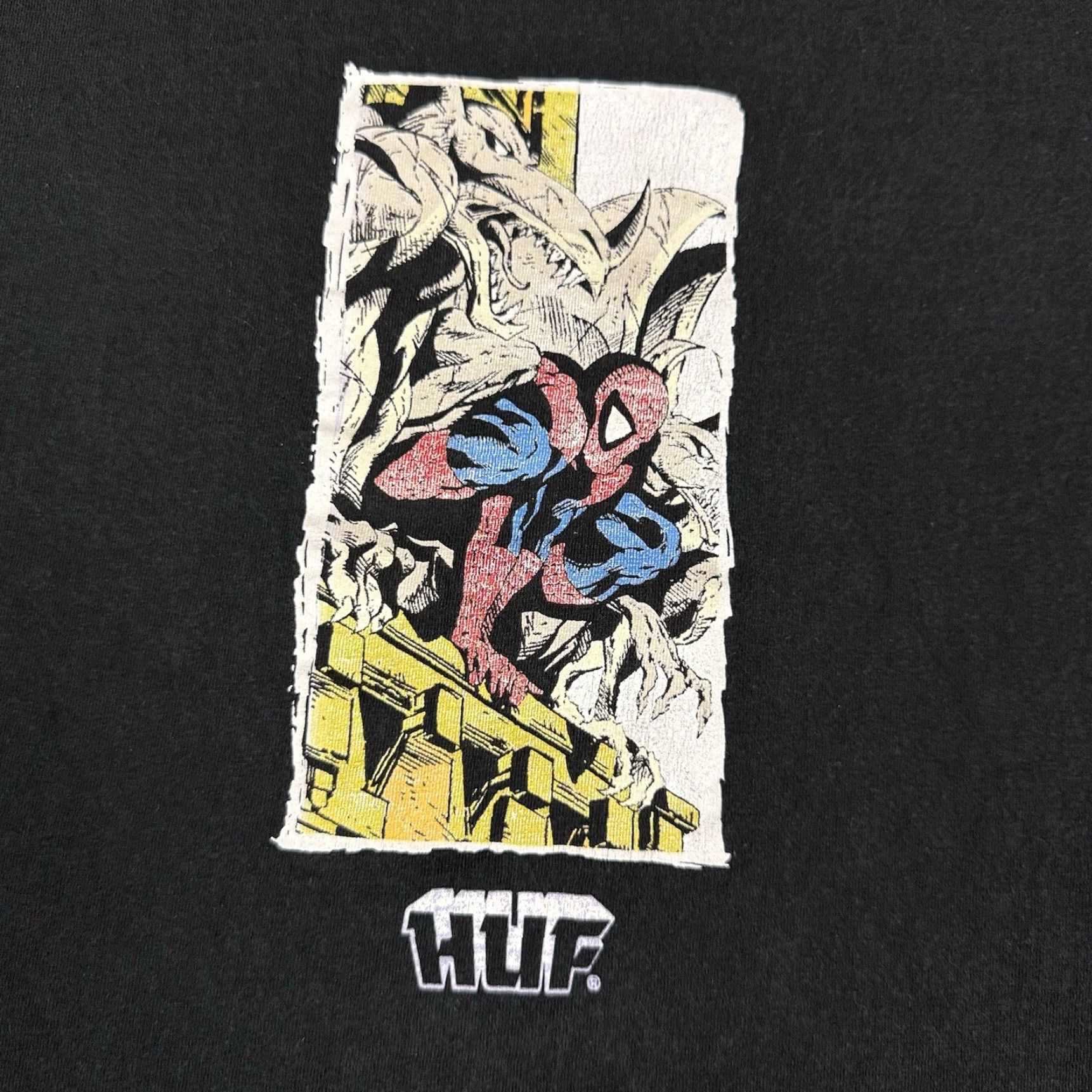Vintage HUF Marvel Spider Man T Shirt Mens XL Black Distressed Graphic Print Crew Neck Regular Fit Size US L / EU 52-54 / 3 - 3 Thumbnail
