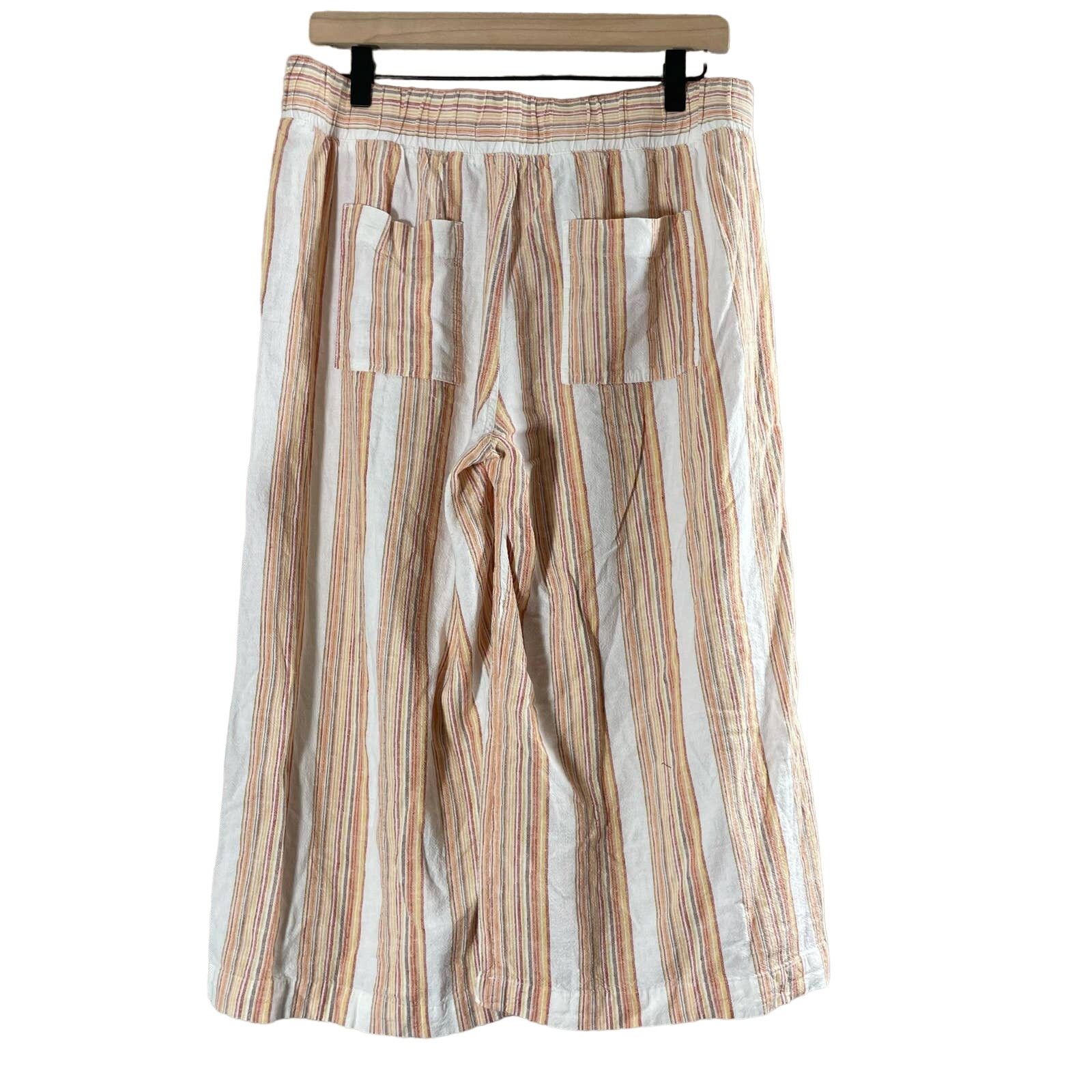 Anthropologie Cloth & Stone Orange Striped Wide Leg Cropped Pants - Large Size 32" / US 10 / IT 46 - 7 Thumbnail