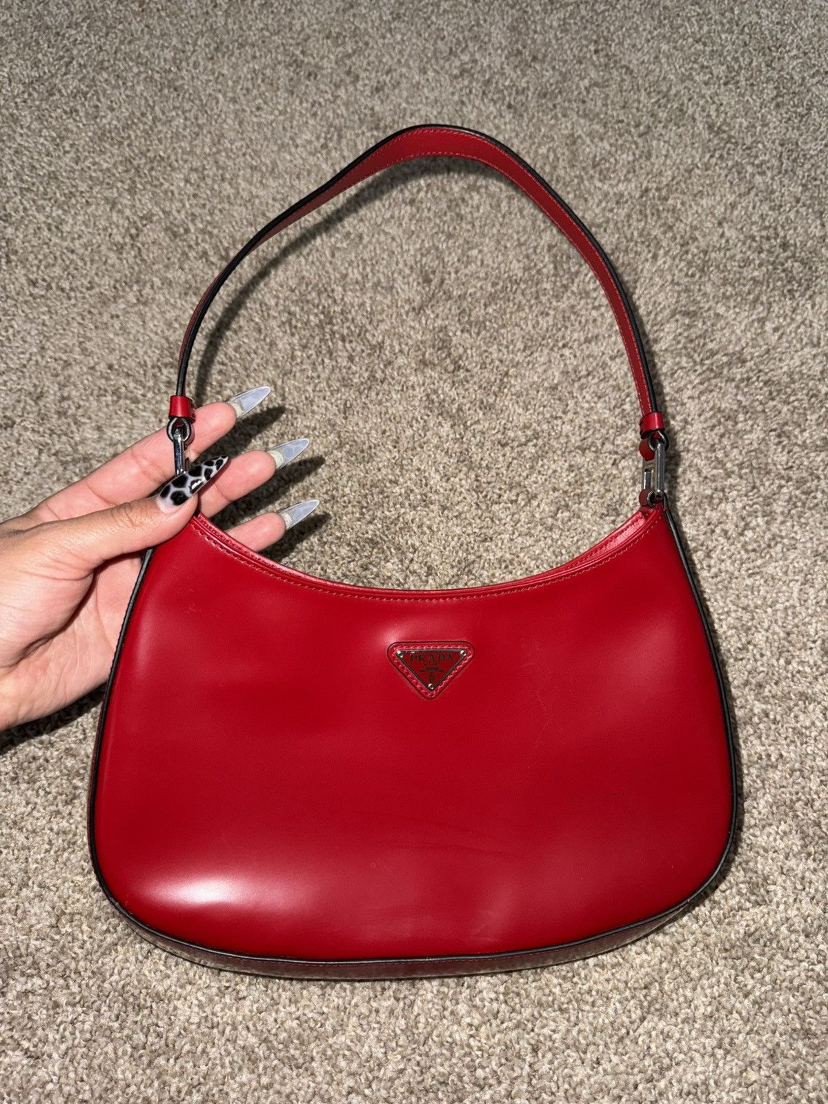 Prada Prada FW 1998 Khaki Patent Leather Asymetrical Bag | Grailed