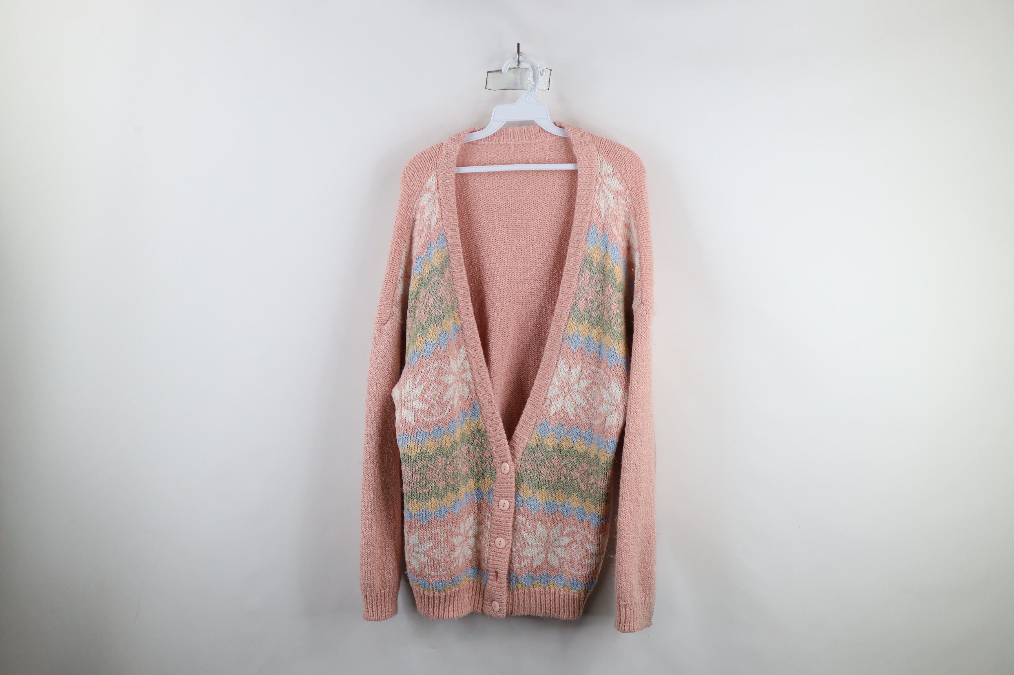 Vintage Vintage 90s Blend Pastel Fair Isle Knit Cardigan Sweater Size XXL / US 16-18 / IT 52-54 - 1 Thumbnail