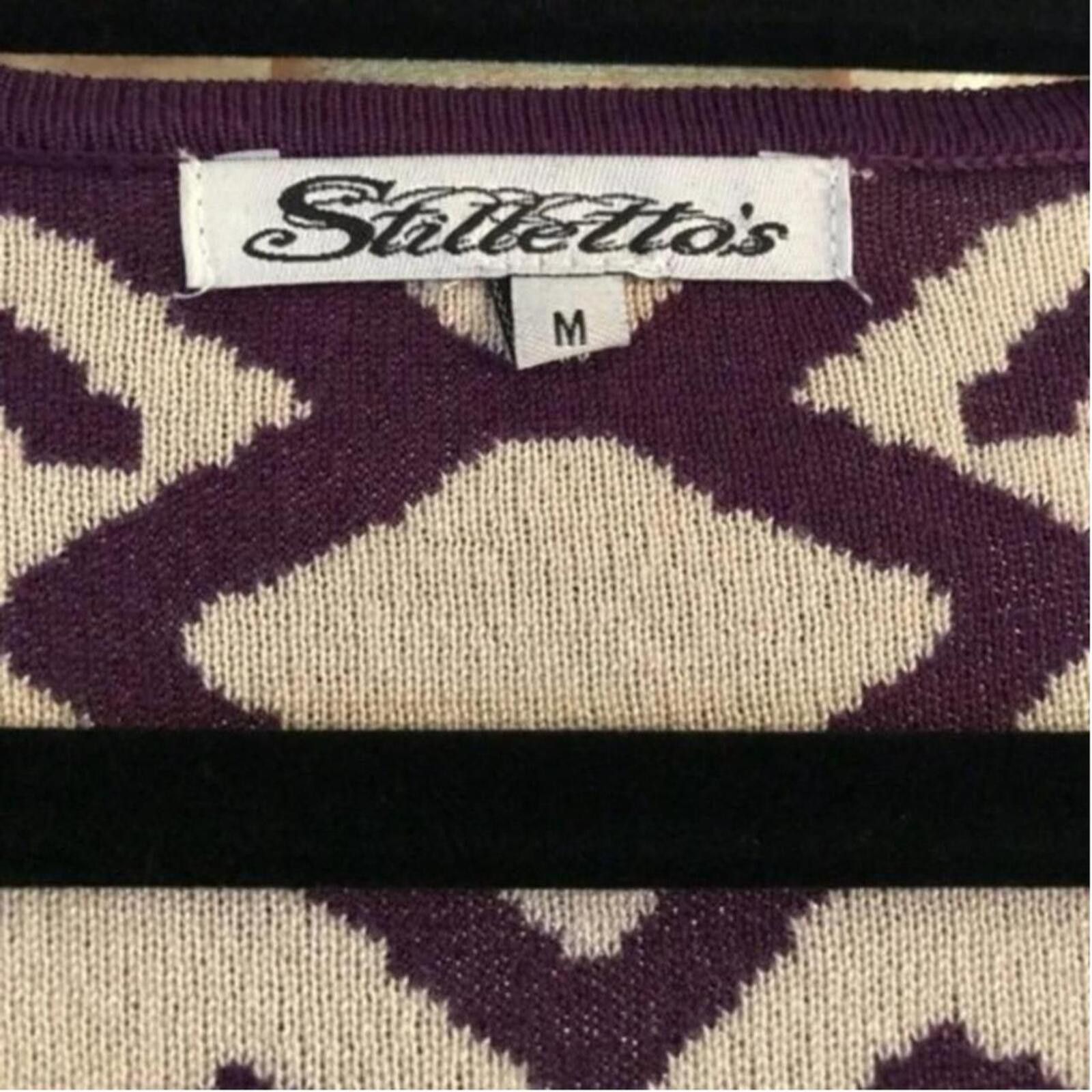Other Stiletto's Purple and Beige Patterned Long Sleeve Dress Size Size M / US 6-8 / IT 42-44 - 3 Thumbnail