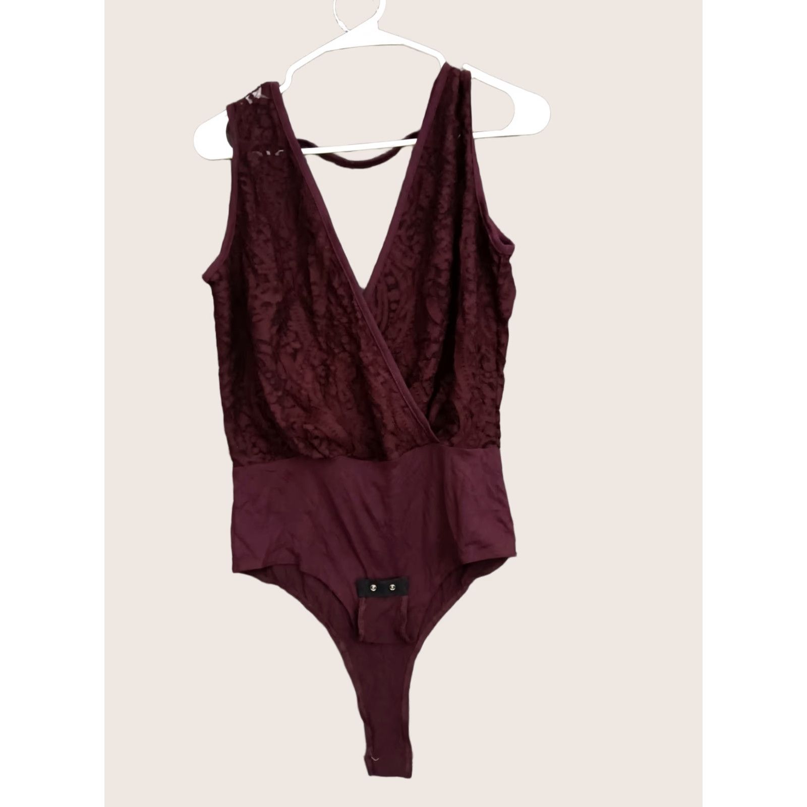 Vintage MAGIA Bodysuit Shirt Women M Dark Red Wine Lace V-Neck Overlap One Size Fits Everybody" Size ONE SIZE - 1 Thumbnail