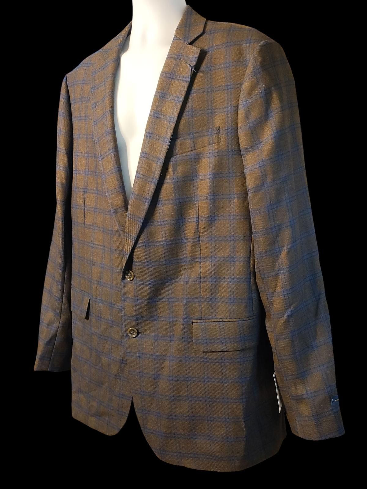 Stafford Stafford Merino Wool Sport Coat Classic Plaid Men's Blazer Size 46L - 3 Thumbnail