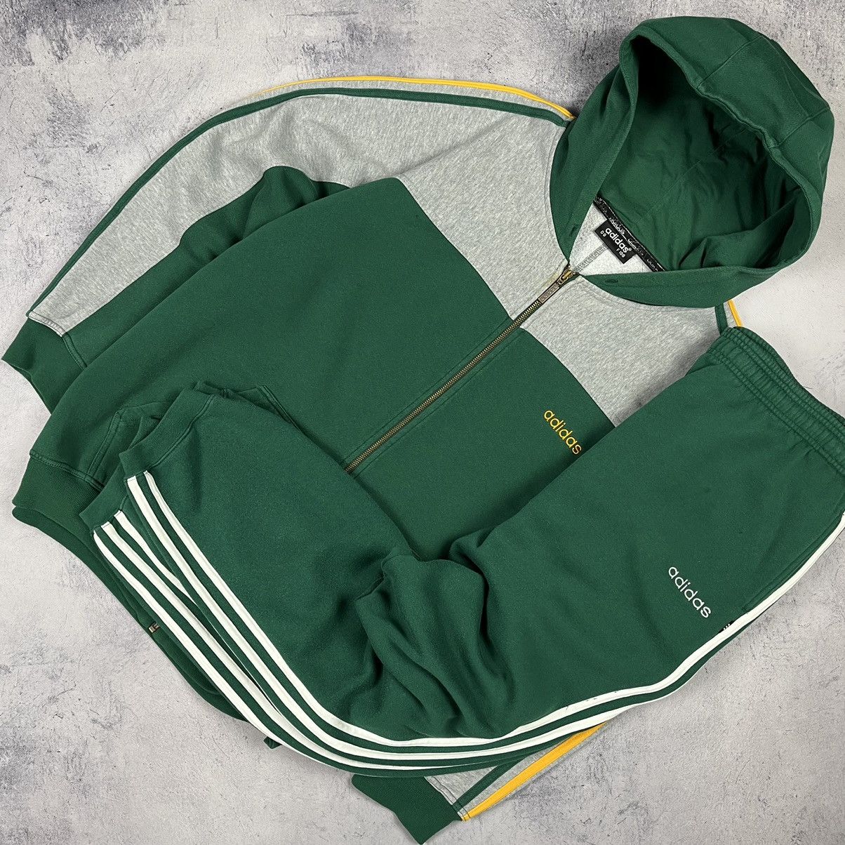 image of Adidas Retro Cotton Track Suit Hoodie + Pants 90’S in Green/Grey, Men's (Size XL)