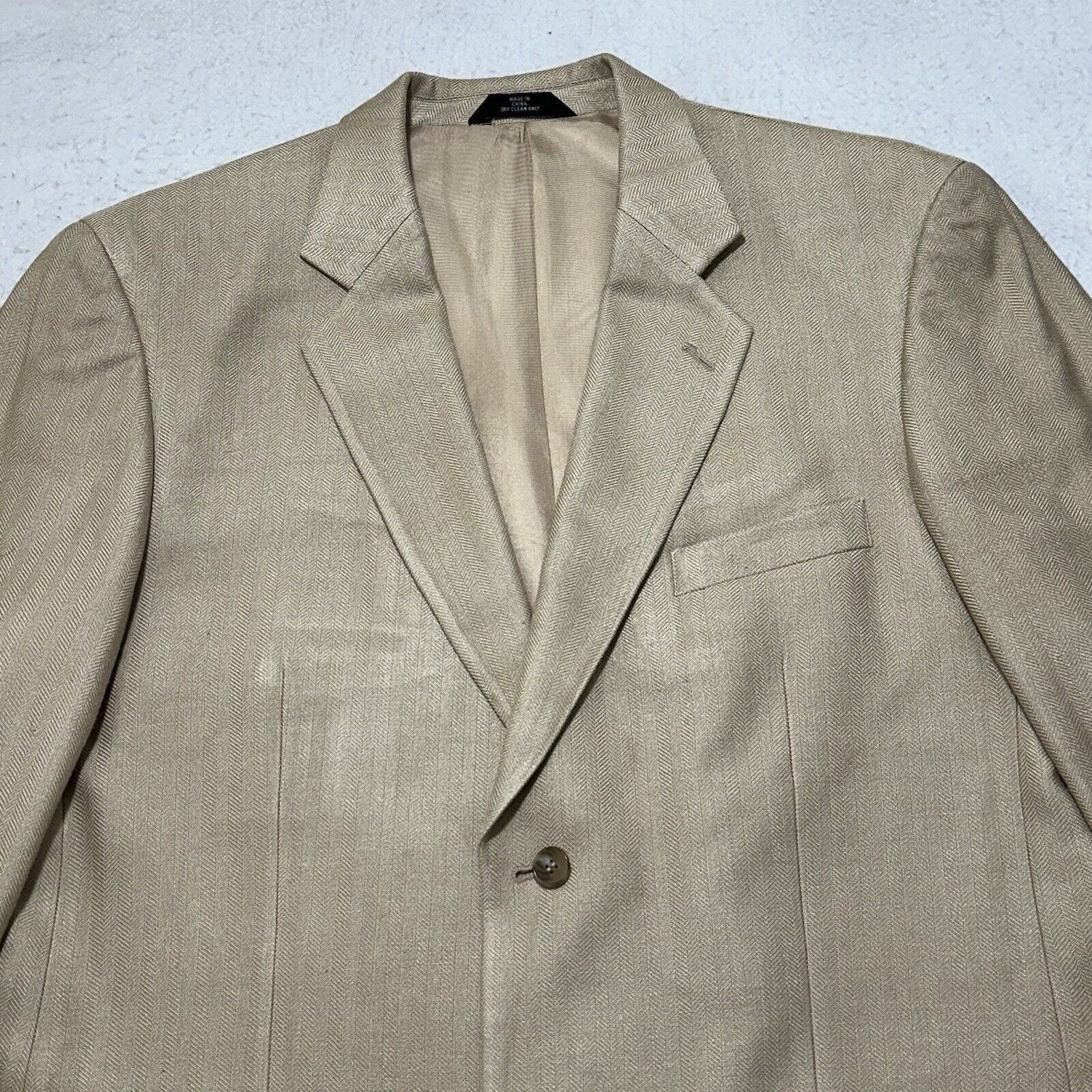 Haggar Haggar Black Label 44L Silk Beige Herringbone Suit Jacket Size 44L - 2 Thumbnail