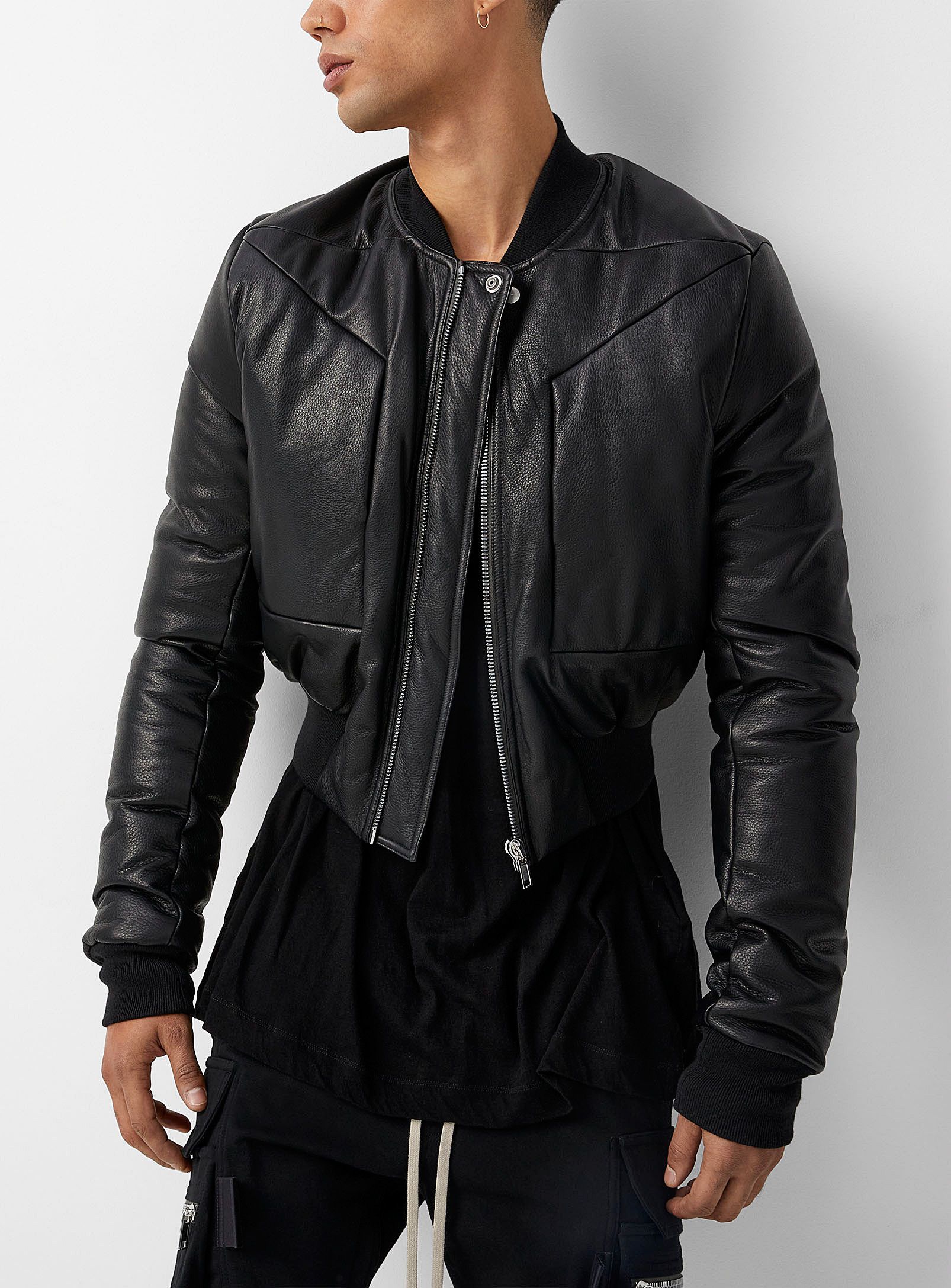 Pre-owned Rick Owens F/w 22' “strobe” Fog Cropped Down Leather Bomber In Black