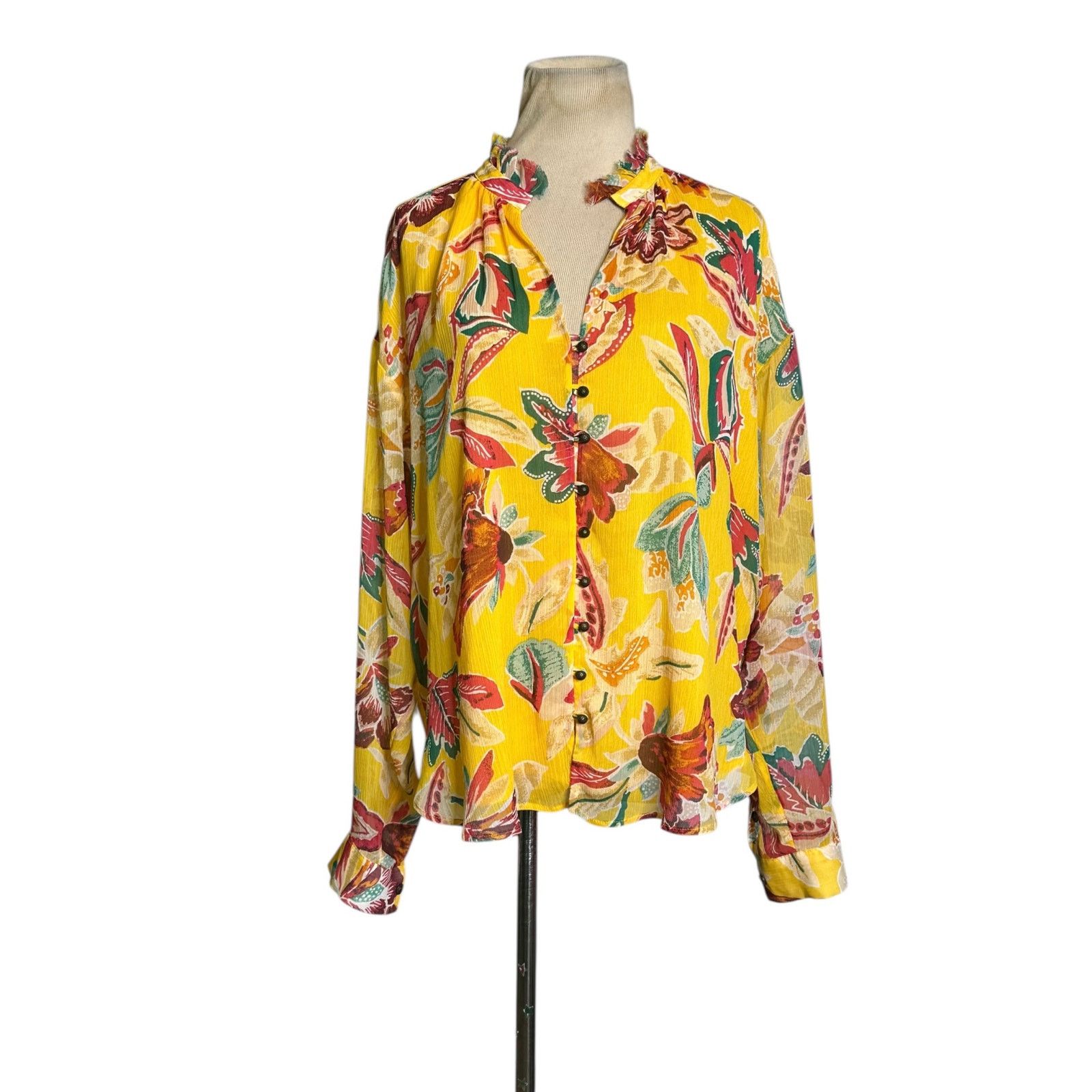 Anthropologie Pilcro yellow floral long sleeves blouse size 1X Size XL / US 12-14 / IT 48-50 - 14 Thumbnail