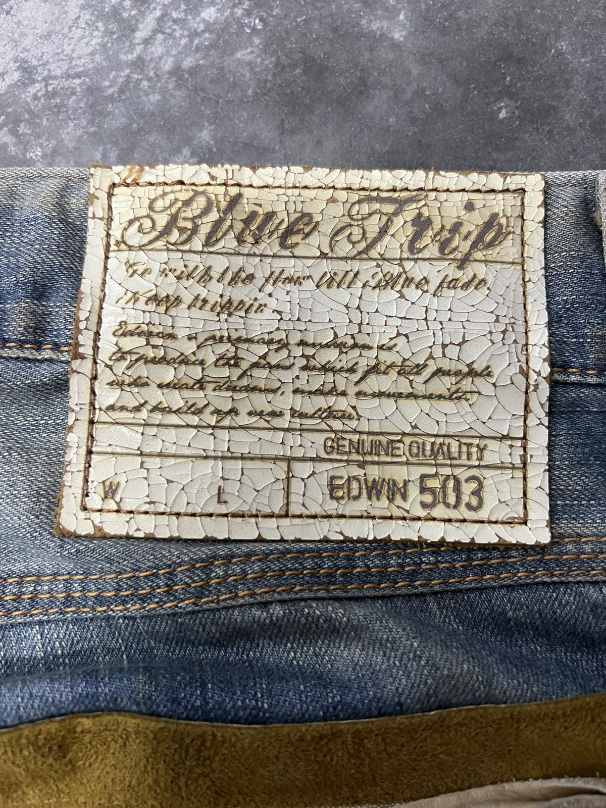 Japanese Brand × Jean FLARED‼️EDWIN 503 BLUE TRIP DISTRESSED DENIM PANT Size US 35 - 8 Thumbnail