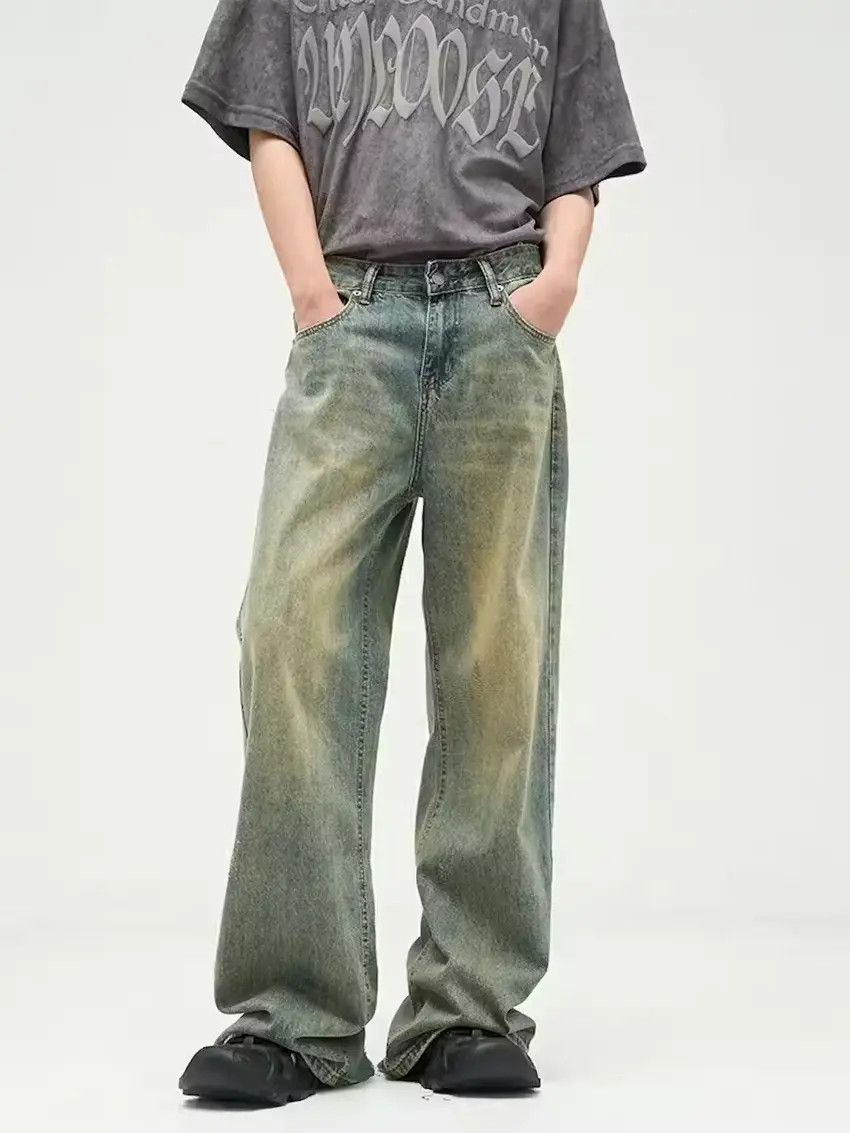 Designer × Japanese Brand Washed blue y2k dirty flared faded baggy jeans Size US 34 / EU 50 - 1 Thumbnail