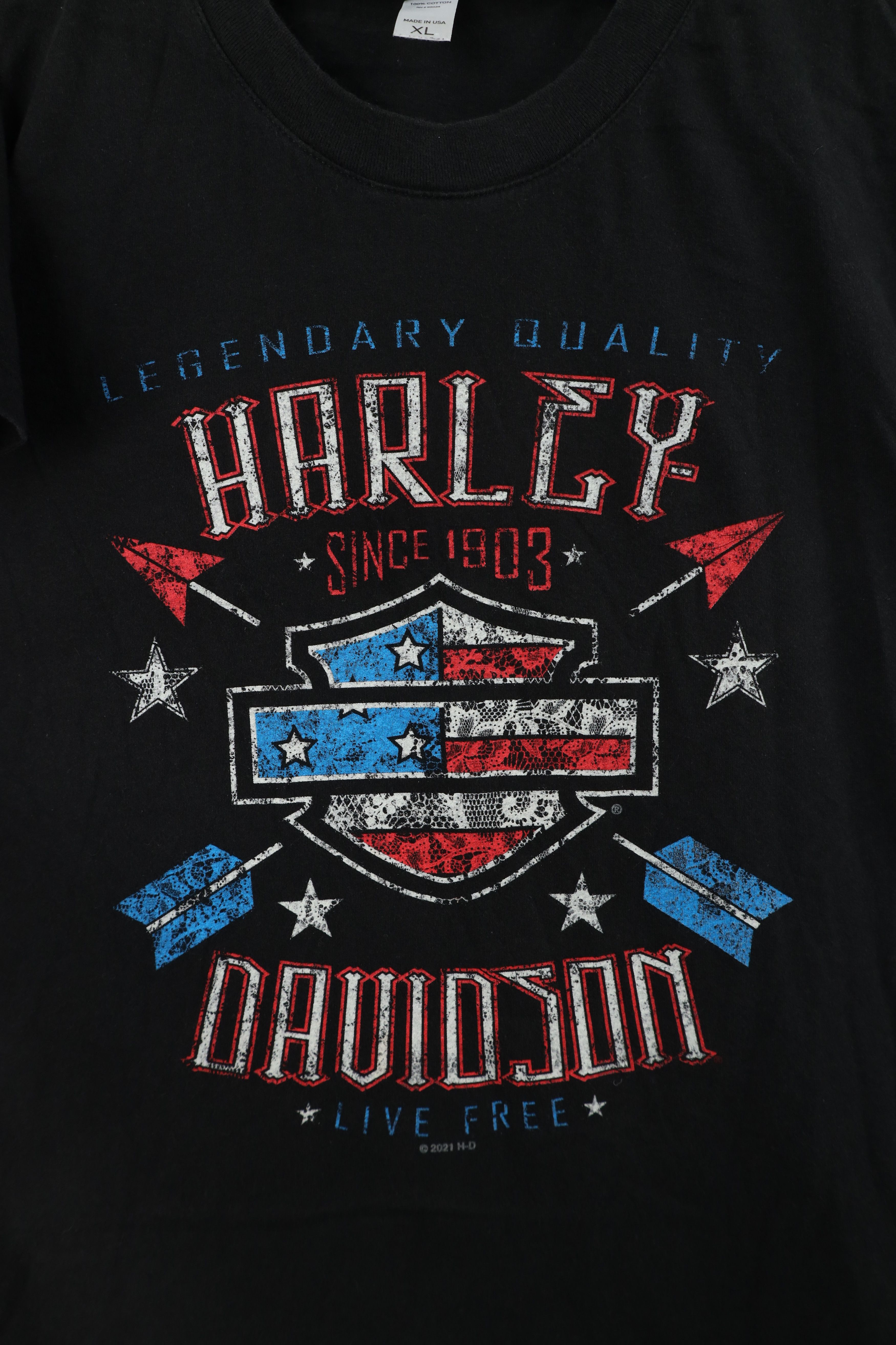 Harley Davidson Y2K Harley Davidson Spell USA Flag Arrows T-Shirt Black USA Size XL / US 12-14 / IT 48-50 - 4 Thumbnail