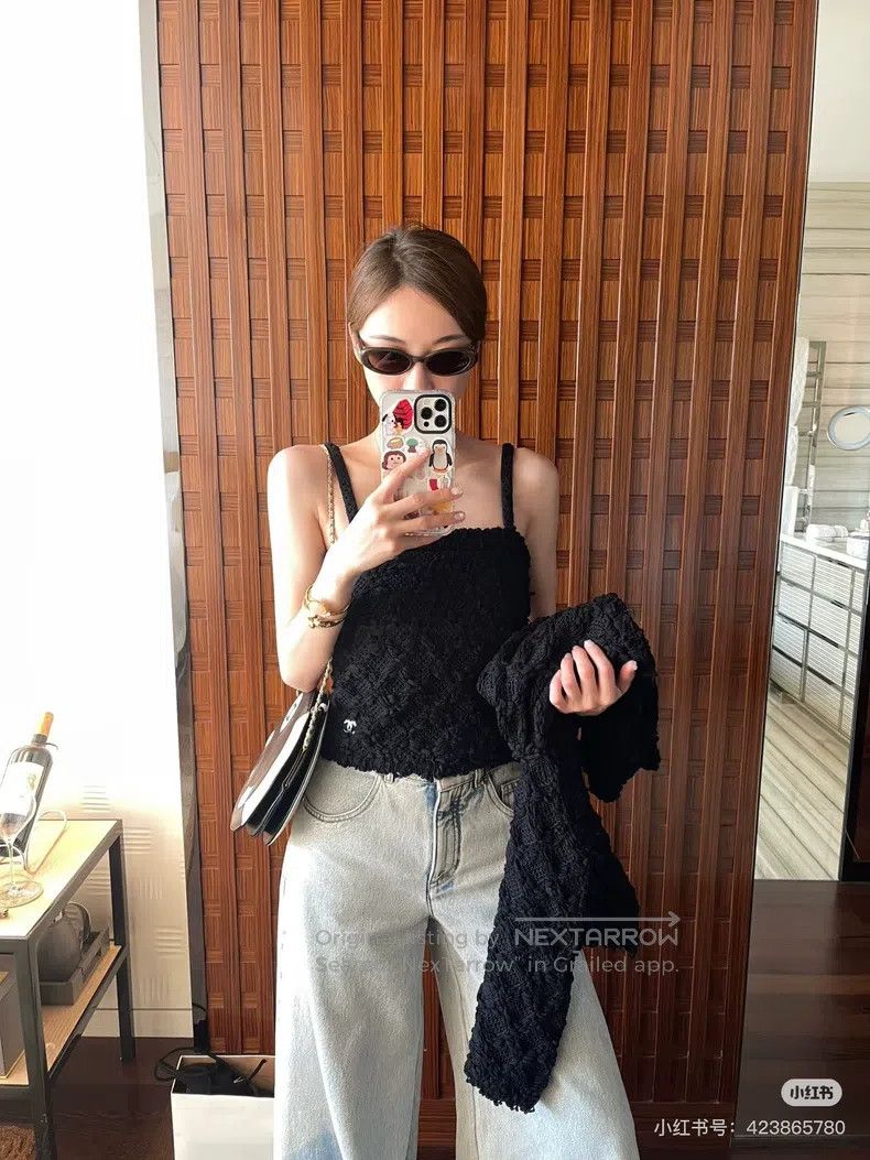 Chanel Chanel 25P black three-dimensional crochet woven suspender Size XS / US 0-2 / IT 36-38 - 9 Thumbnail