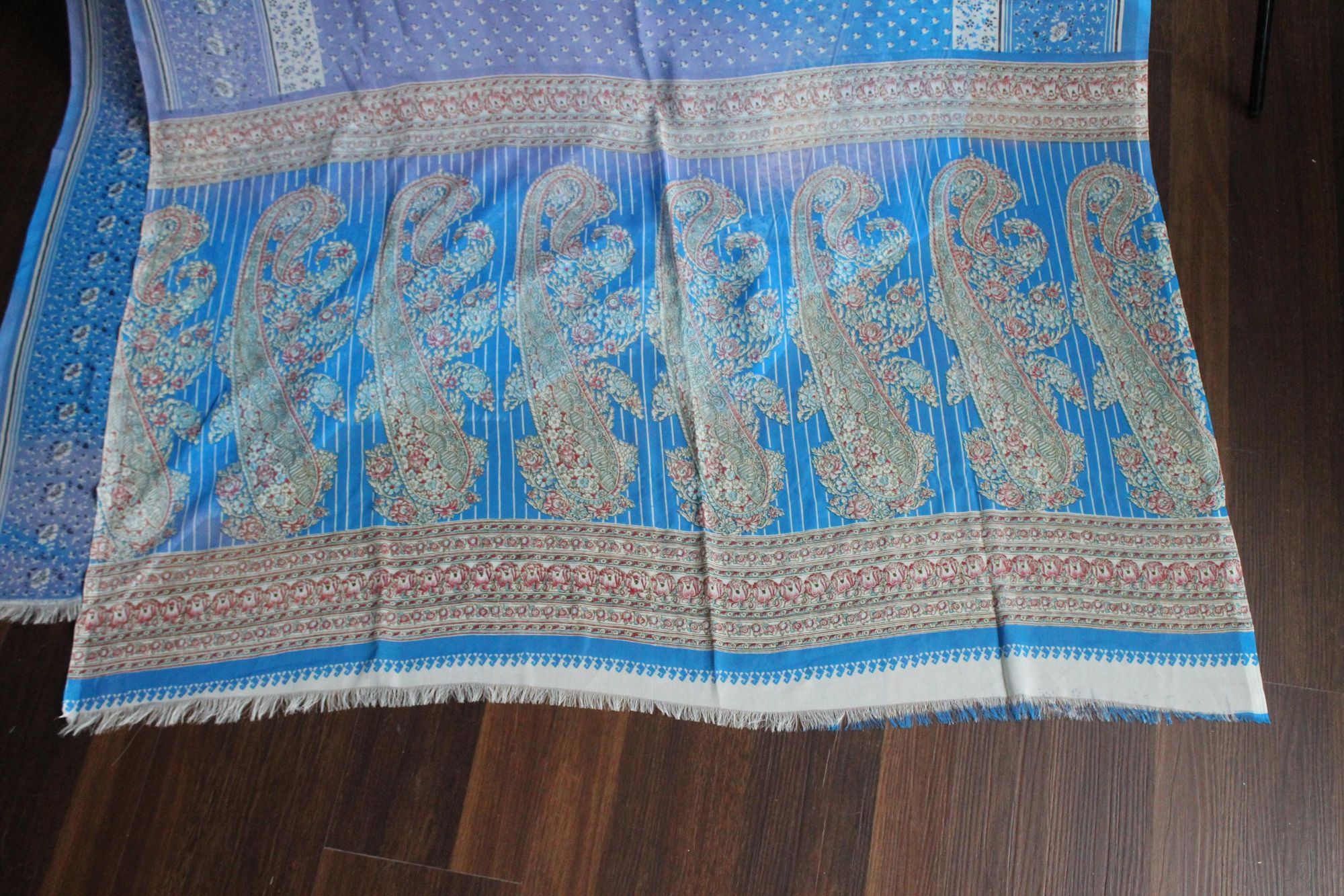 Vintage Vintage 1990s Indian Sari, Authentic Sky Blue Chiffon with a Size ONE SIZE - 5 Thumbnail