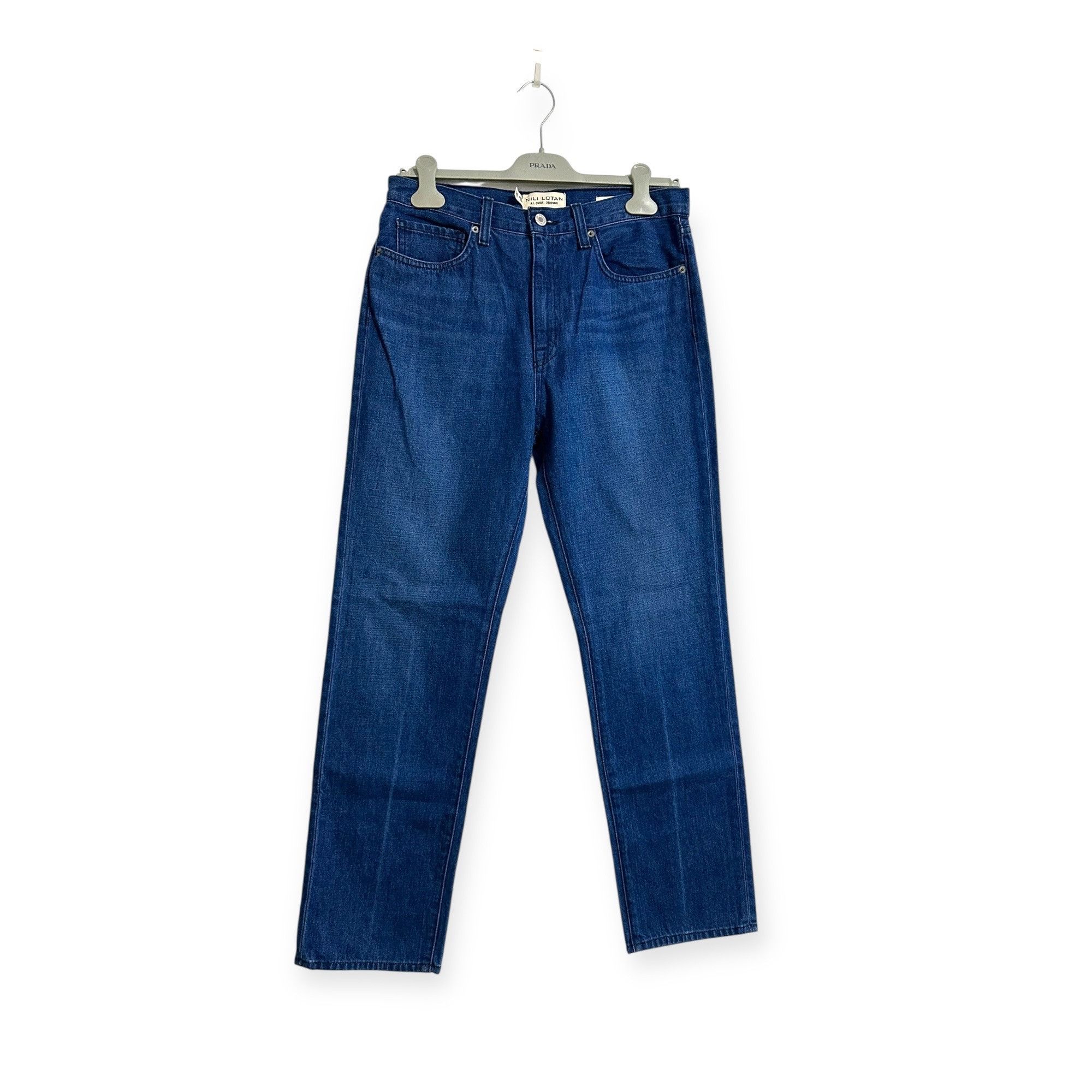 Nili Lotan Nili Lotan Straight Leg Jeans Dark Wash Blue Denim Mid-Rise, Size 28" / US 6 / IT 42 - 1 Thumbnail