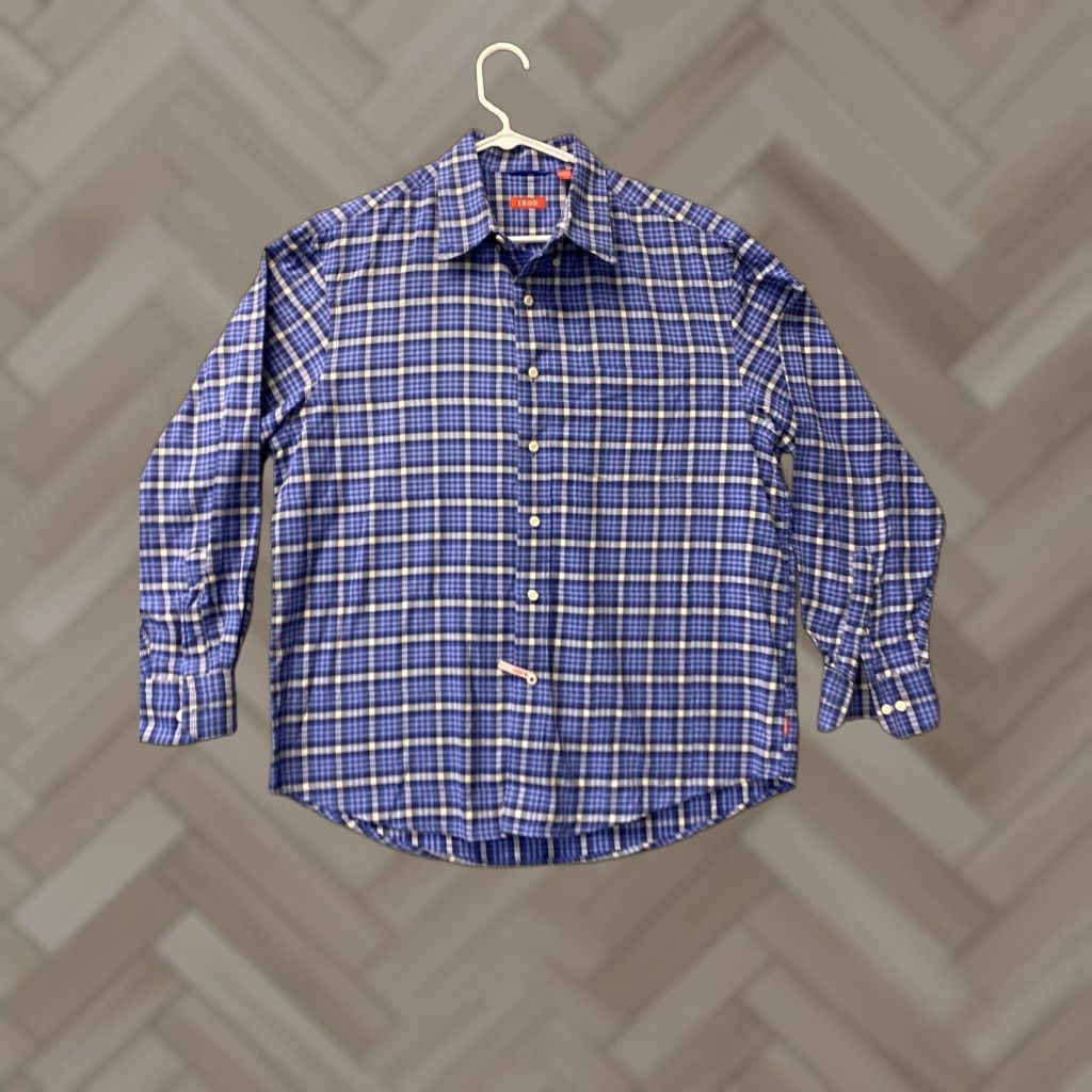 Izod VINTAGE Izod Shirt Mens Large Blue Plaid Oxford Cotton Spandex Casual Business Shirt Mens L Size US L / EU 52-54 / 3 - 1 Thumbnail