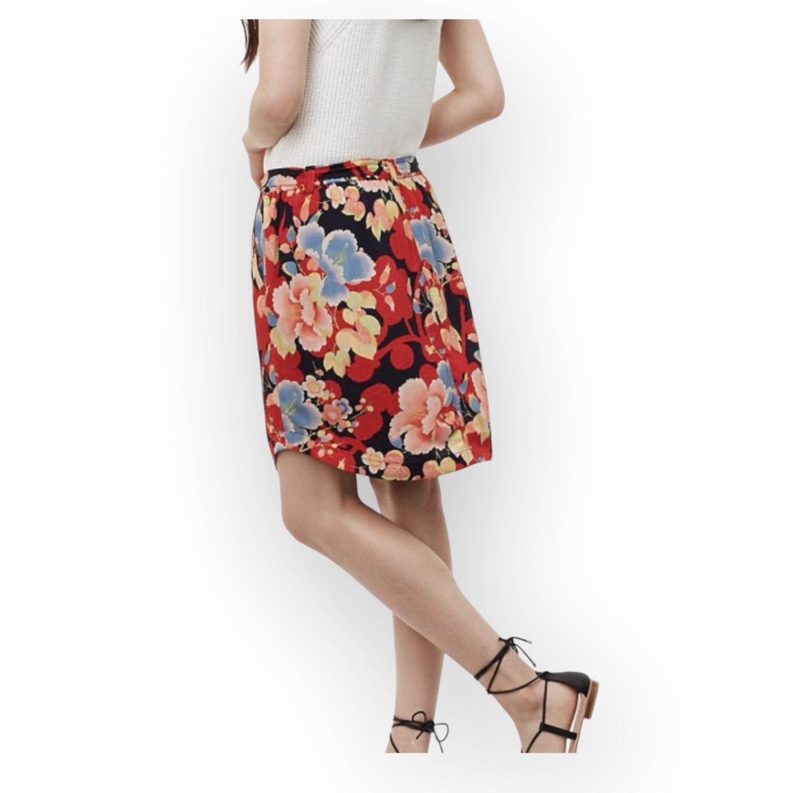 Loft Ann Taylor Loft Colorful Floral Tie-Waist Skirt Size Small Size 27" / US 4 / IT 40 - 2 Thumbnail