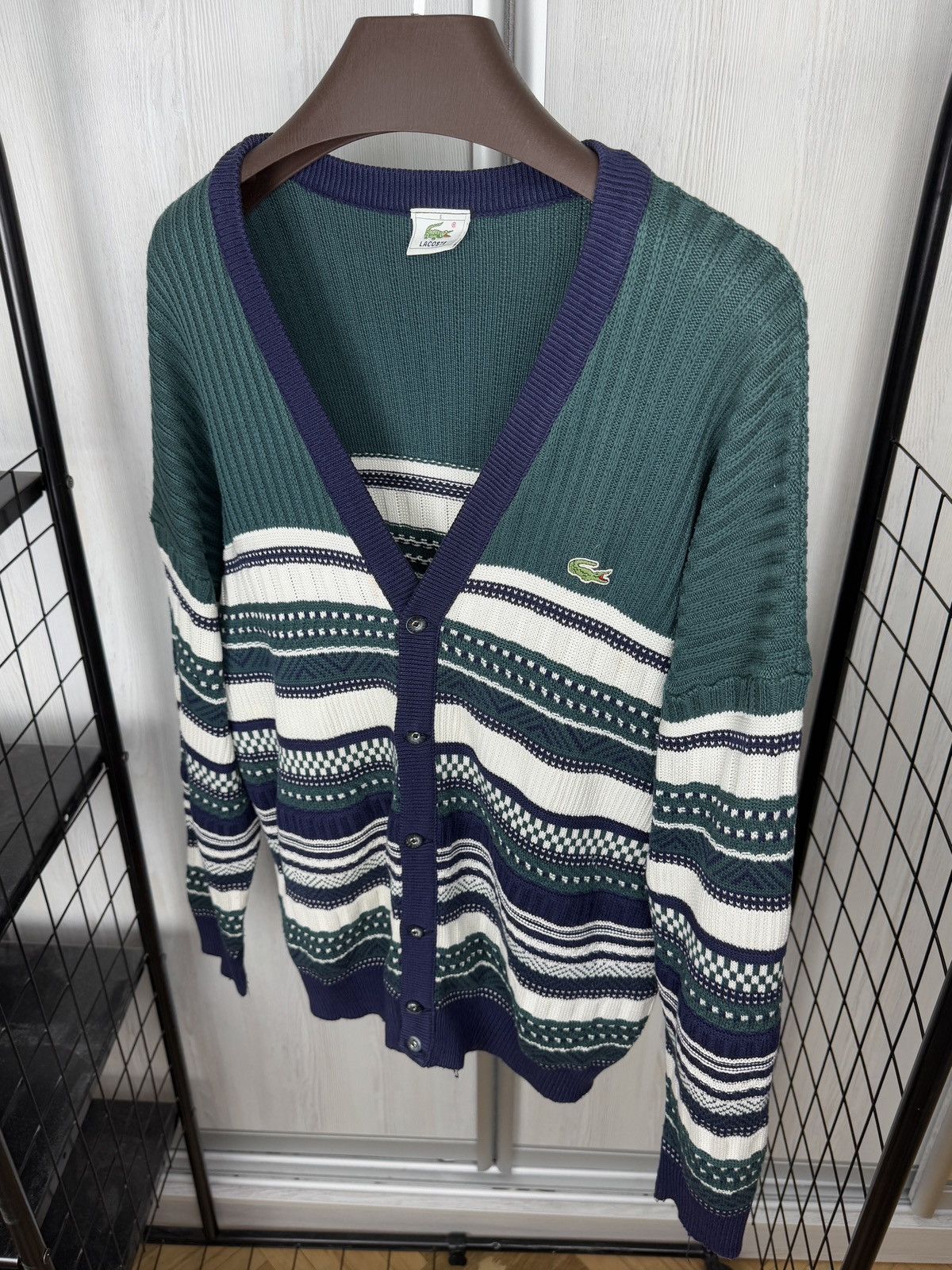 Lacoste Lacoste vintage 90s green striped cotton blend cardigan Size US L / EU 52-54 / 3 - 6 Thumbnail