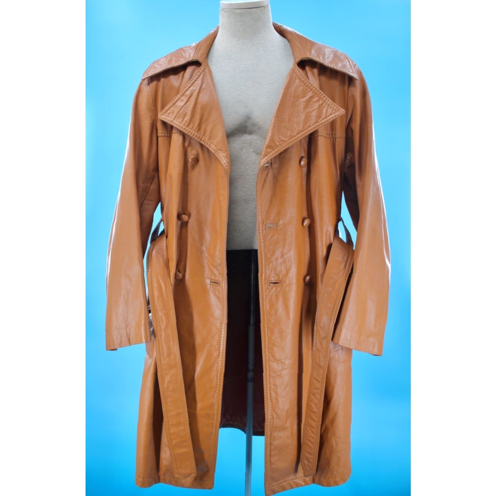 Vintage VINTAGE Mens 70s Brown Leather Trench Coat Sz 42 R 1970s Disco Kantex Leathers Coat Brown Leather 70s Disco Mens Size US XS / EU 42 / 0 - 3 Thumbnail