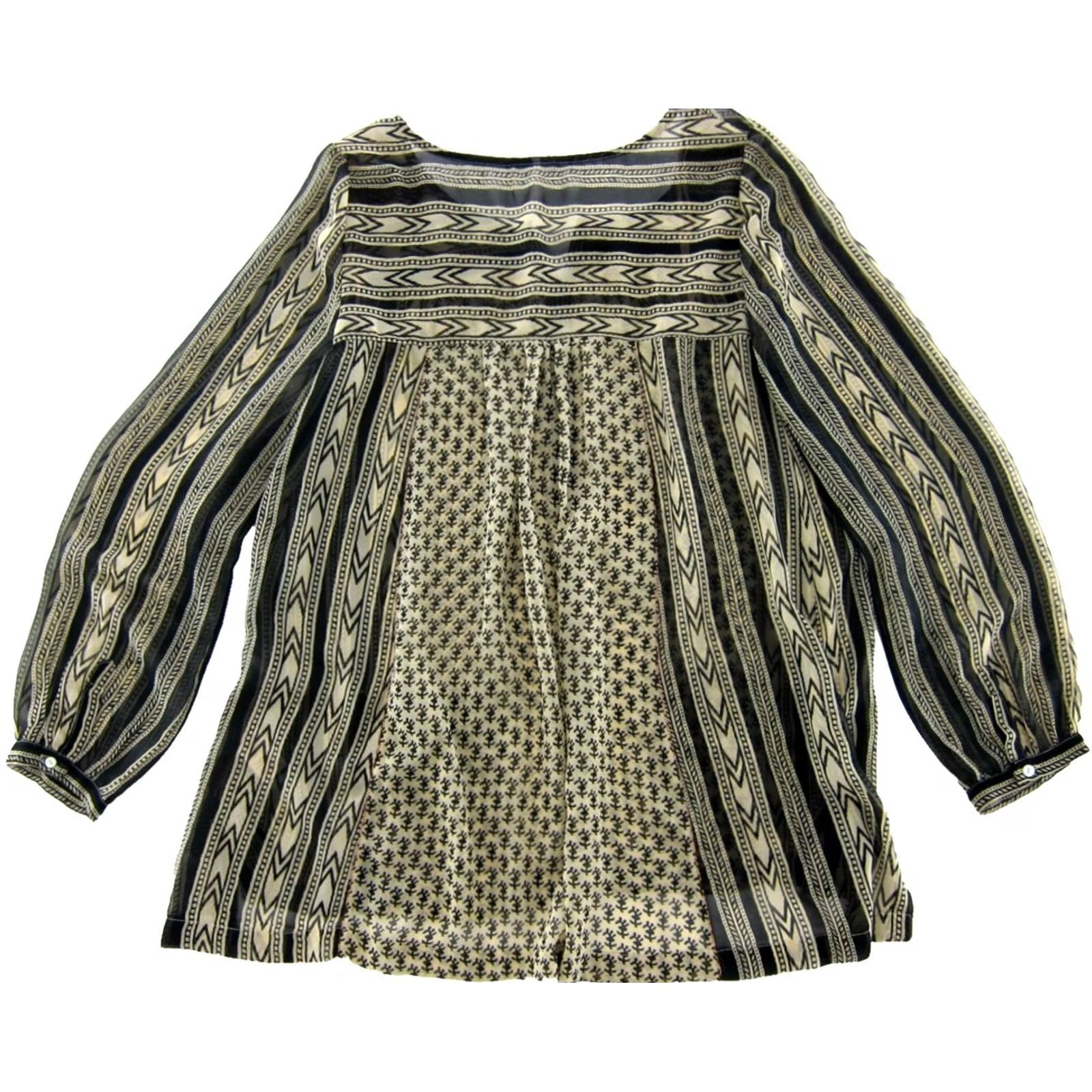 Free People Free People Brown Black Pink Beaded Sheer Pocket Long Sleeve Tunic Blouse Small Size S / US 4 / IT 40 - 2 Thumbnail
