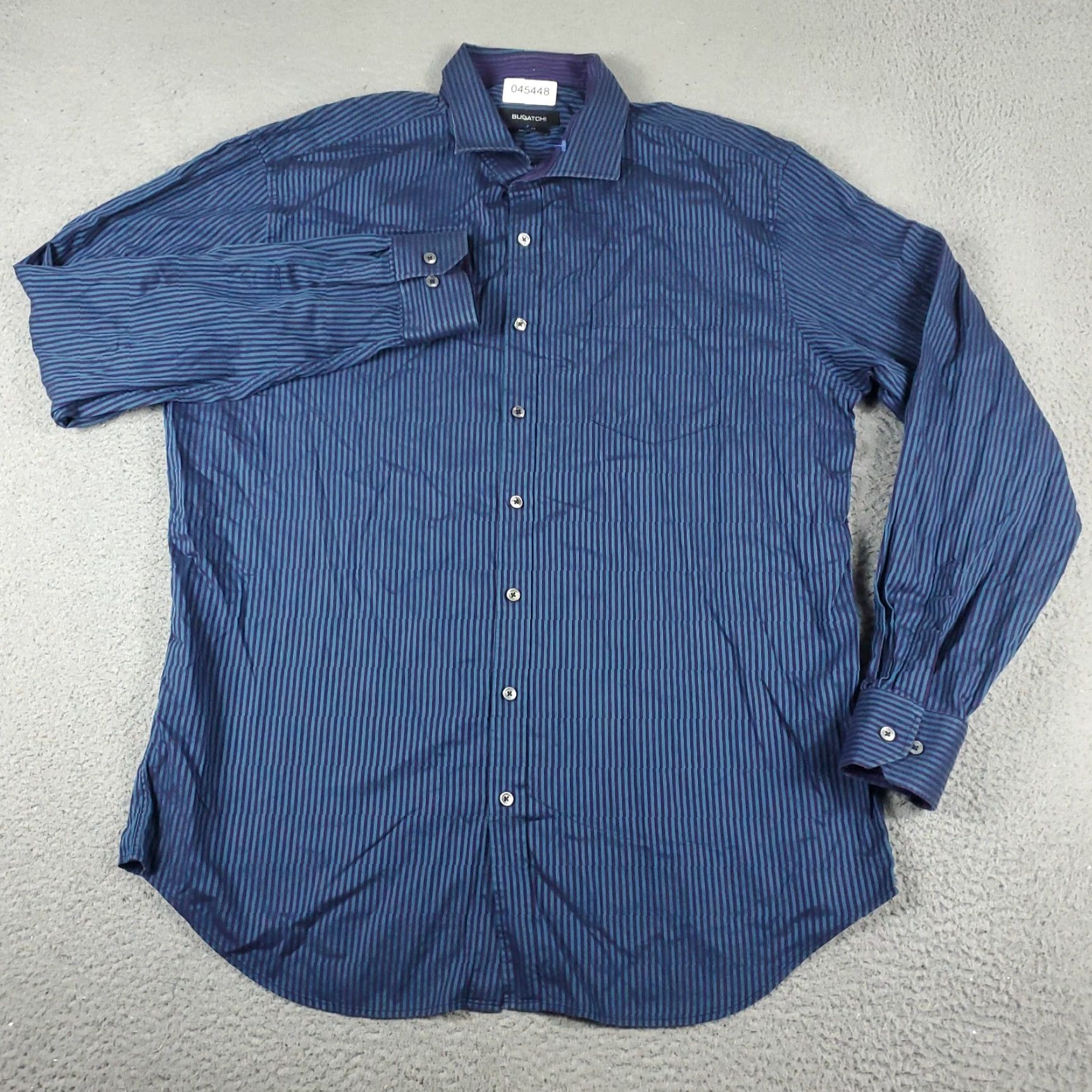 BUGATCHI Bugatchi Shirt Mens XL Blue Purple Striped Button-Up Long Sleeve Classic Fit Size US XL / EU 56 / 4 - 2 Thumbnail