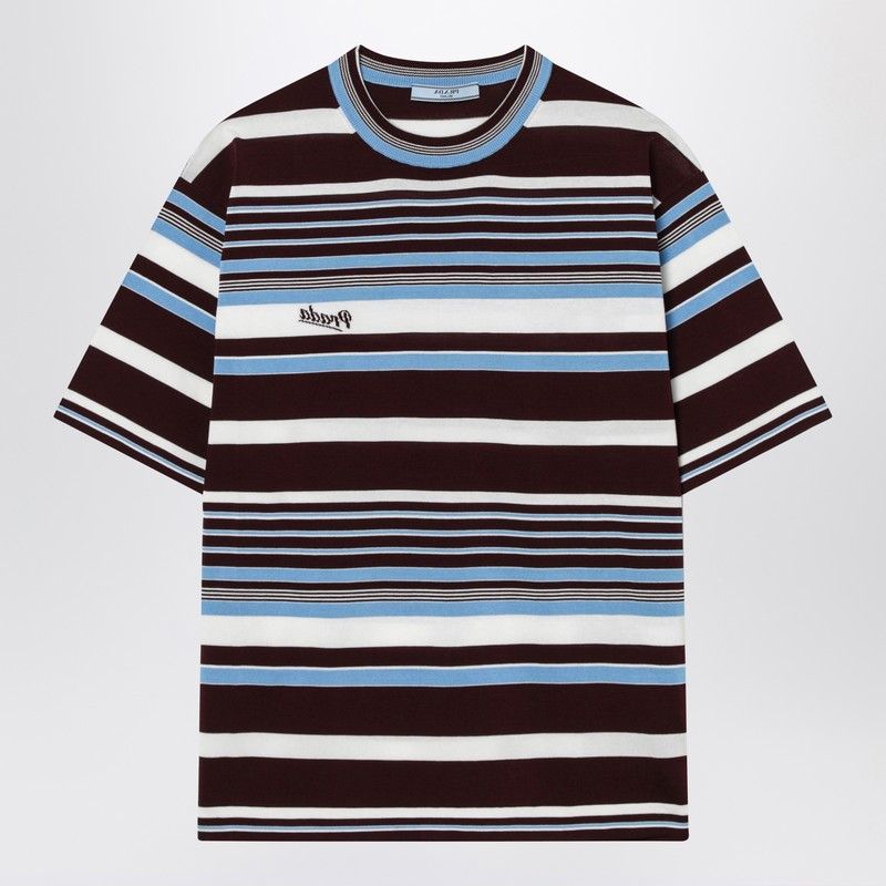 Prada Prada Amaranth And Light Blue Striped Cotton T-Shirt Size S / US 4 / IT 40 - 1 Thumbnail