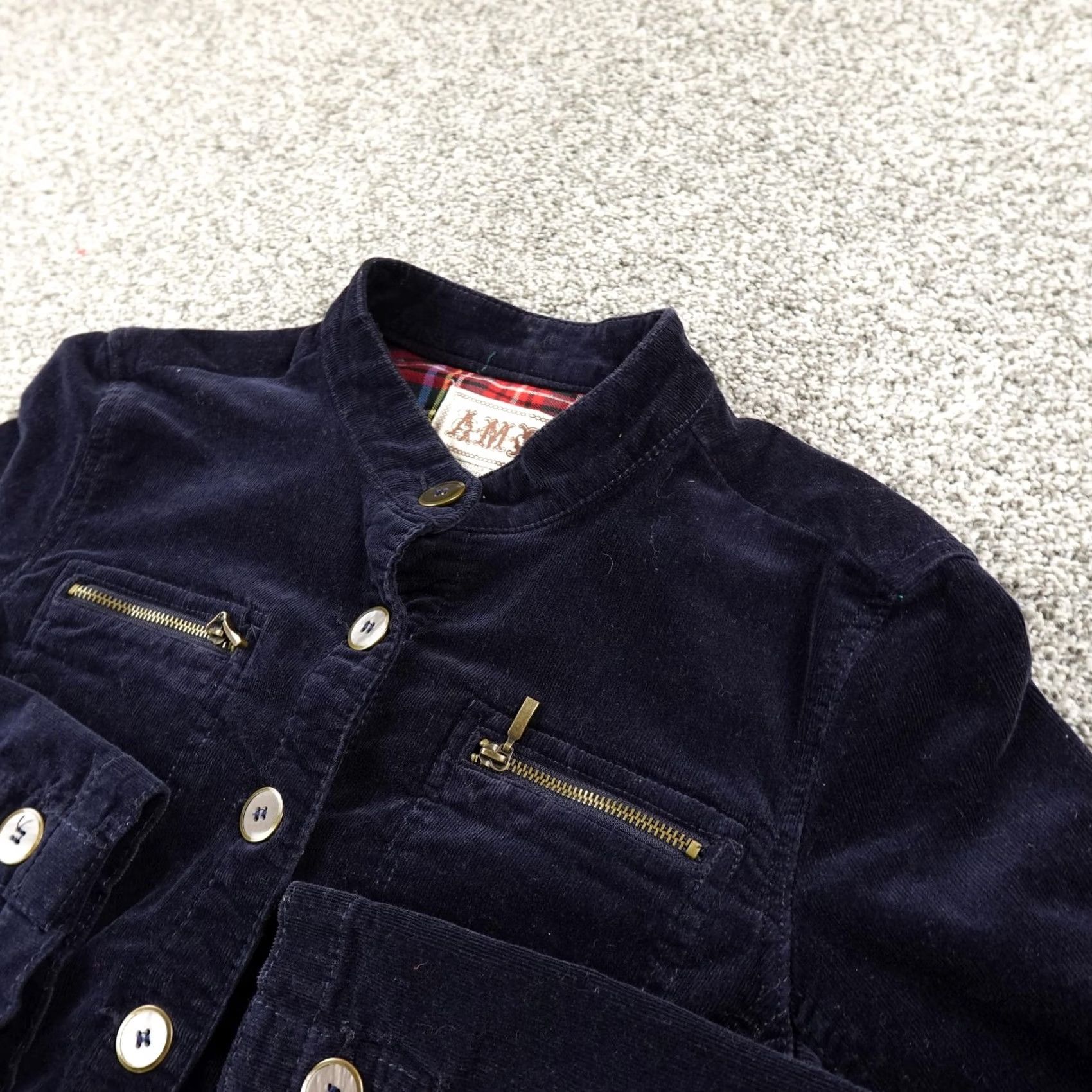 Vintage AMI Jacket Womens L Navy Blue Pinwale Corduroy Military Button Front Coat Soft Size L / US 10 / IT 46 - 2 Thumbnail