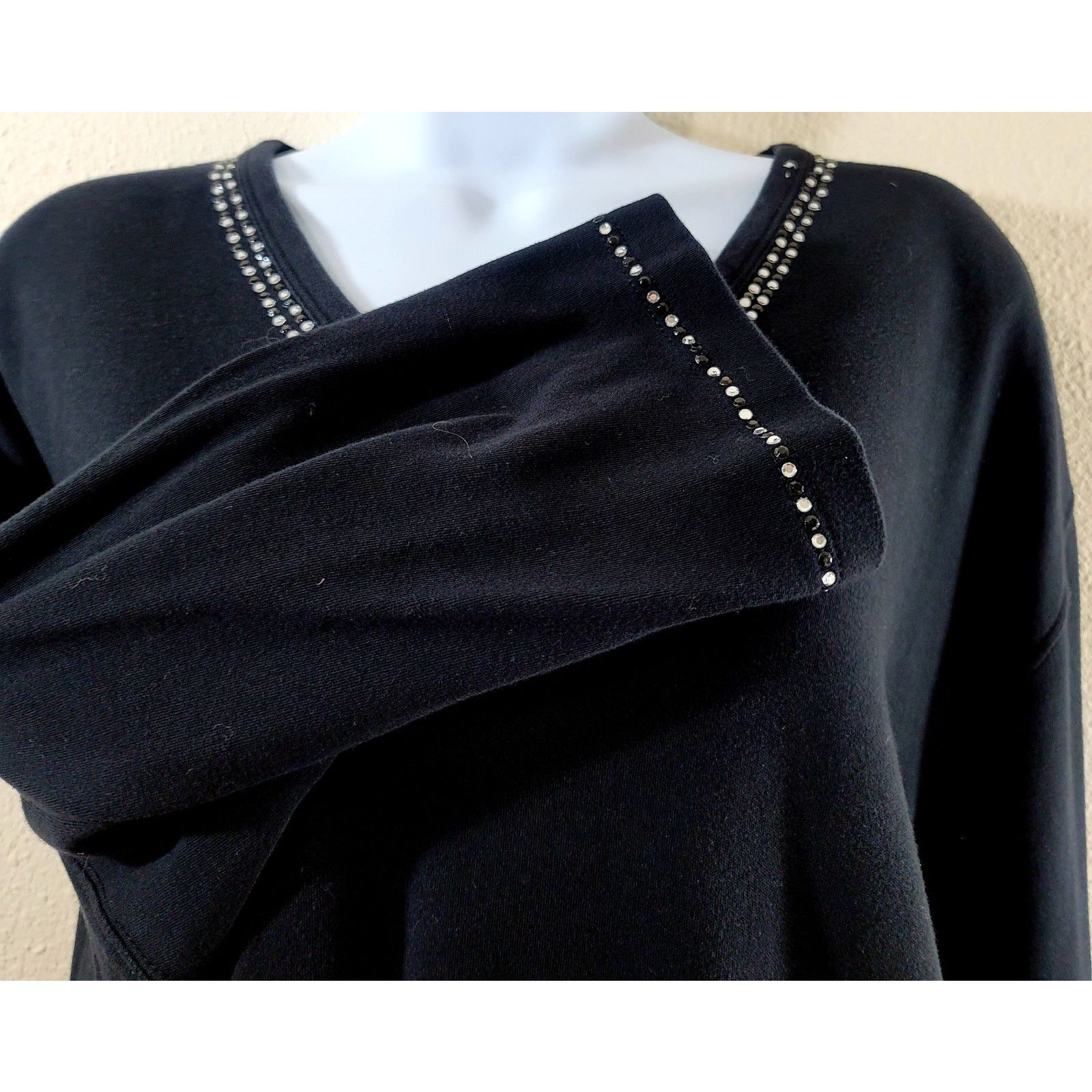 Other Lanie New York Black Rhinestone V Neck Top 2X Plus Stretch Size XXL / US 16-18 / IT 52-54 - 5 Thumbnail