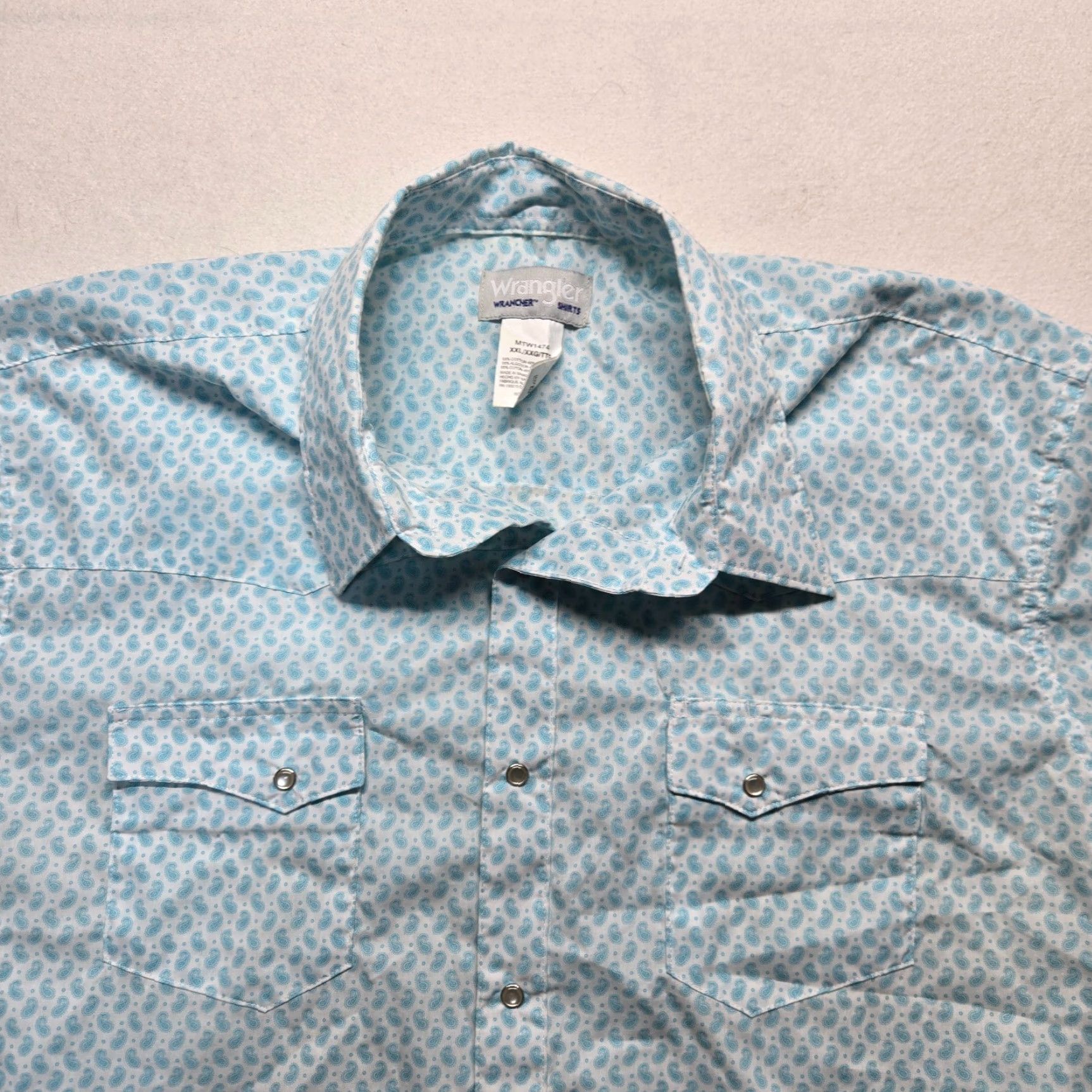 Wrangler Wrangler Wrancher Shirt Western Paisley Pearl Snap Blue Adult Men's Size 2XL Size US XXL / EU 58 / 5 - 2 Thumbnail