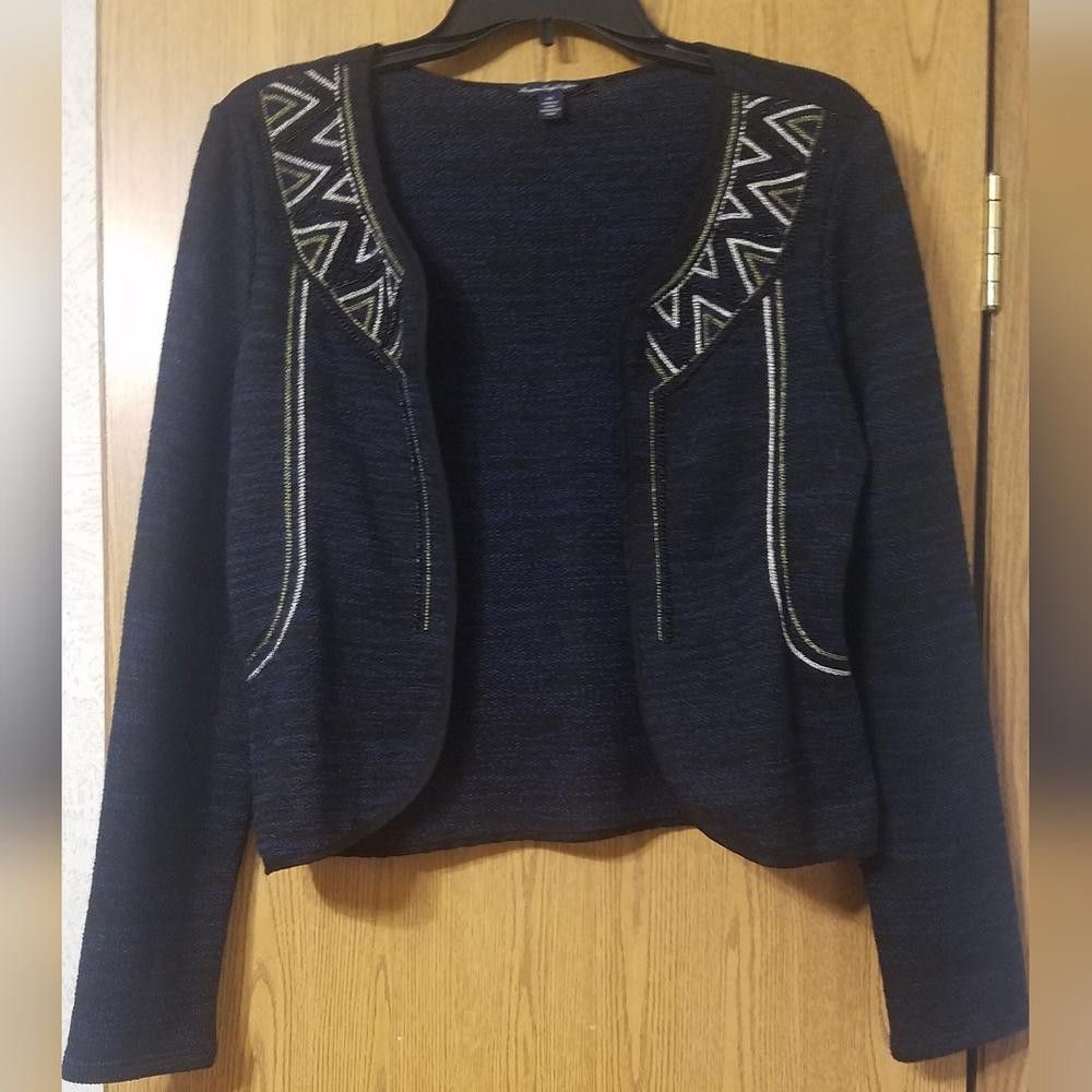 Designer American Eagle Black & Blue Embellished Cardigan Size Large Size L / US 10 / IT 46 - 1 Thumbnail