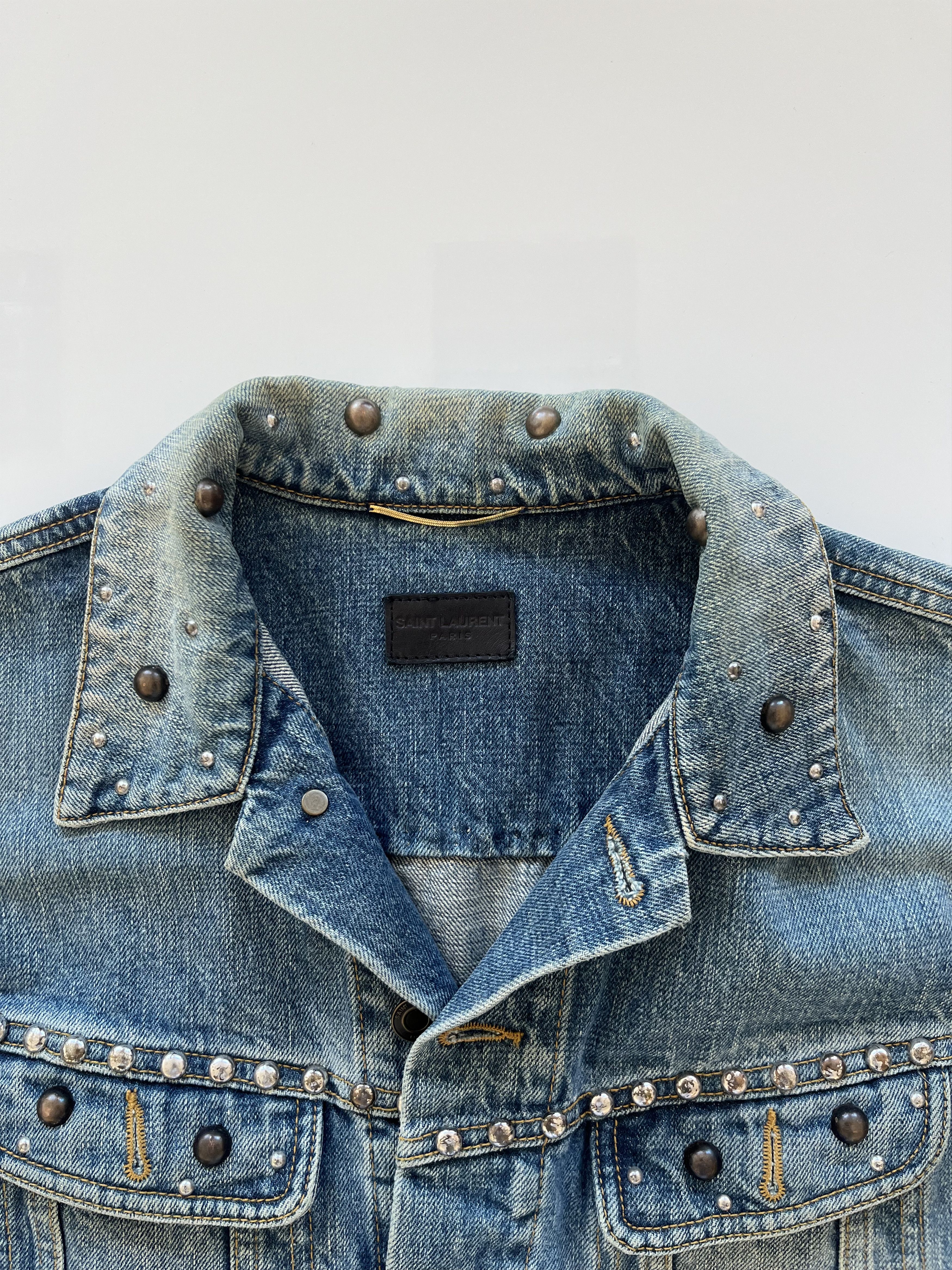 Hedi Slimane × Saint Laurent Paris SS16 Saint Laurent Studded Denim Vest Size L / US 10 / IT 46 - 3 Thumbnail