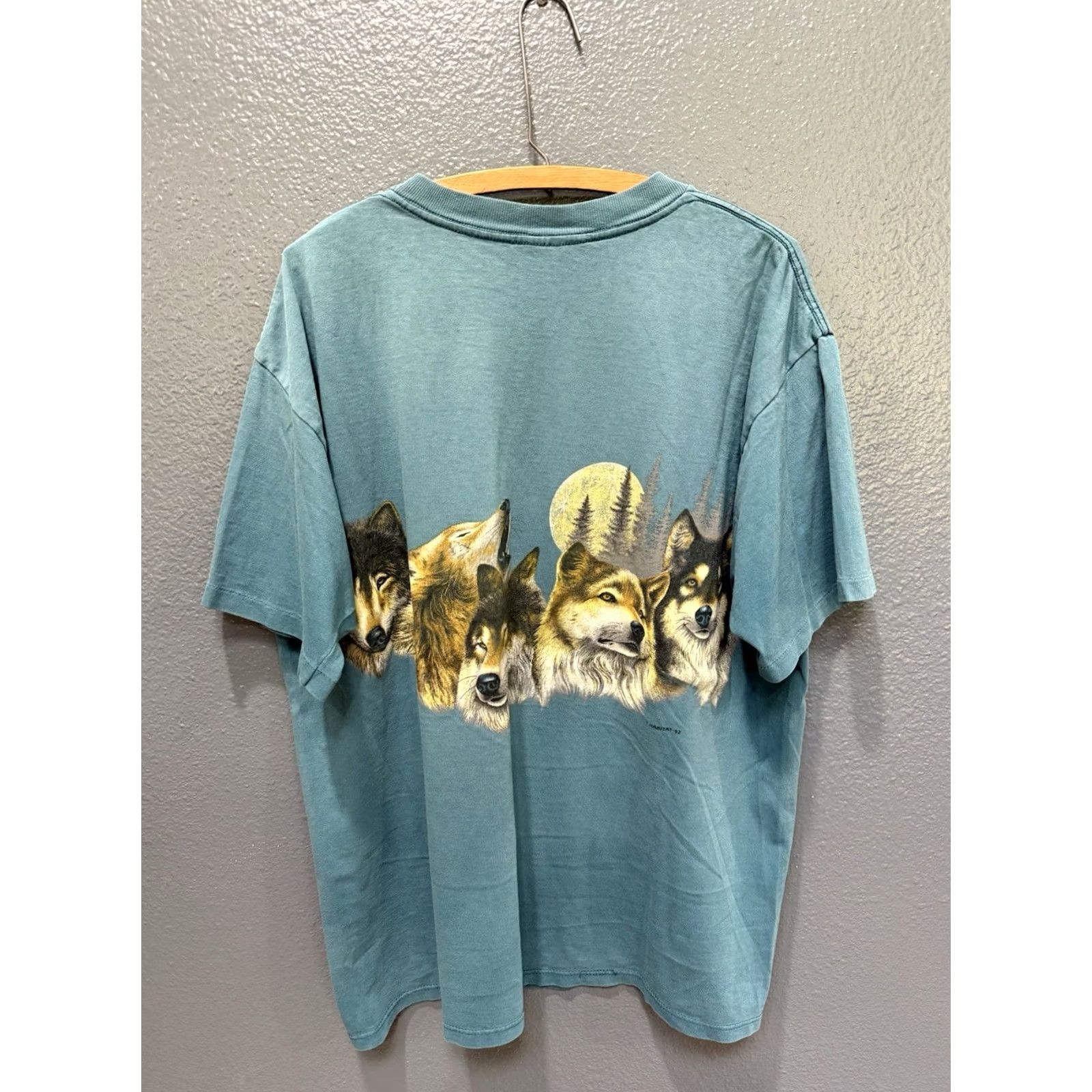 Vintage VINTAGE Wolf Pack Double Sided Blue Mens T-Shirt L 90s Miller Cotton Shirt Mens Size US L / EU 52-54 / 3 - 4 Thumbnail