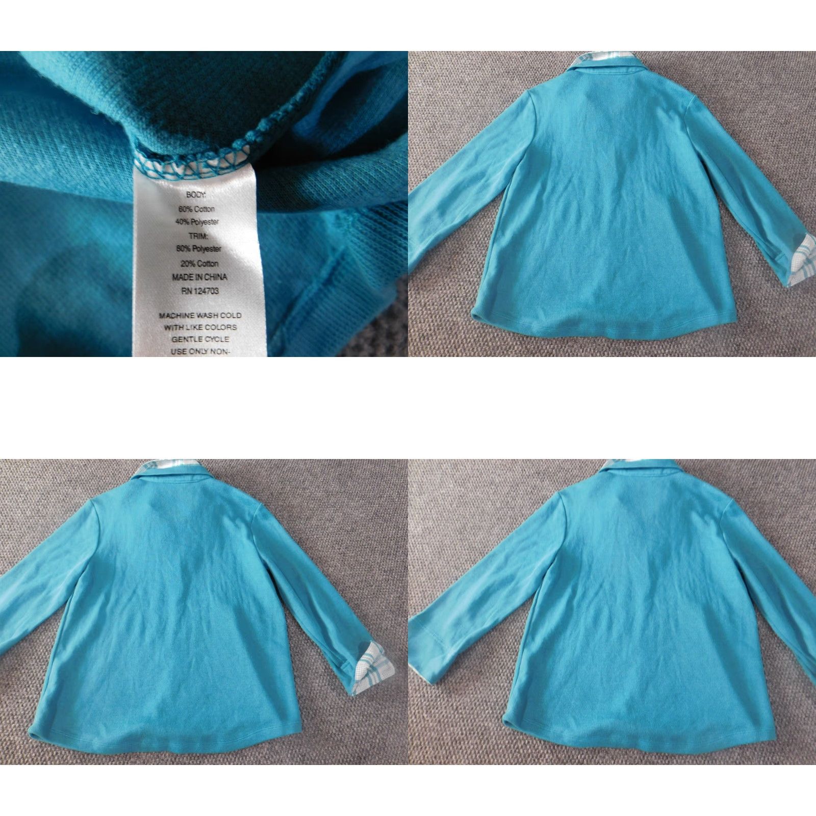 Vintage Rebecca Malone Womens Top Small Blue Stretch Zip Blouse pullover lined collar Size S / US 4 / IT 40 - 8 Thumbnail
