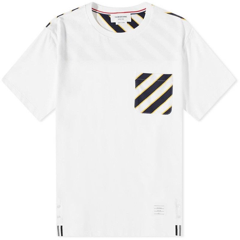 Thom Browne New Thom Browne Tie Stripe Pocket T-Shirt in White Sz 3 Size US M / EU 48-50 / 2 - 1 Thumbnail