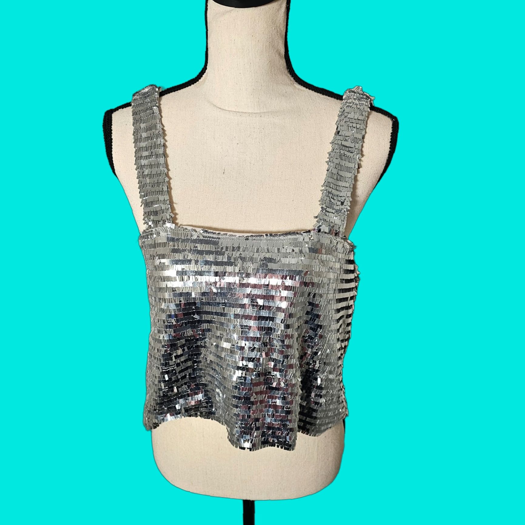 Zara VINTAGE Zara Silver Metallic Crop Top Women's S Sleeveless Tank Party Casual Modern Size S / US 4 / IT 40 - 1 Thumbnail