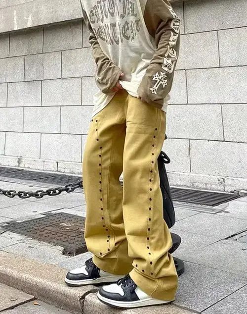 Jean 💥Khaki Rivet Wide Leg Twill Pants Size US 32 / EU 48 - 3 Thumbnail
