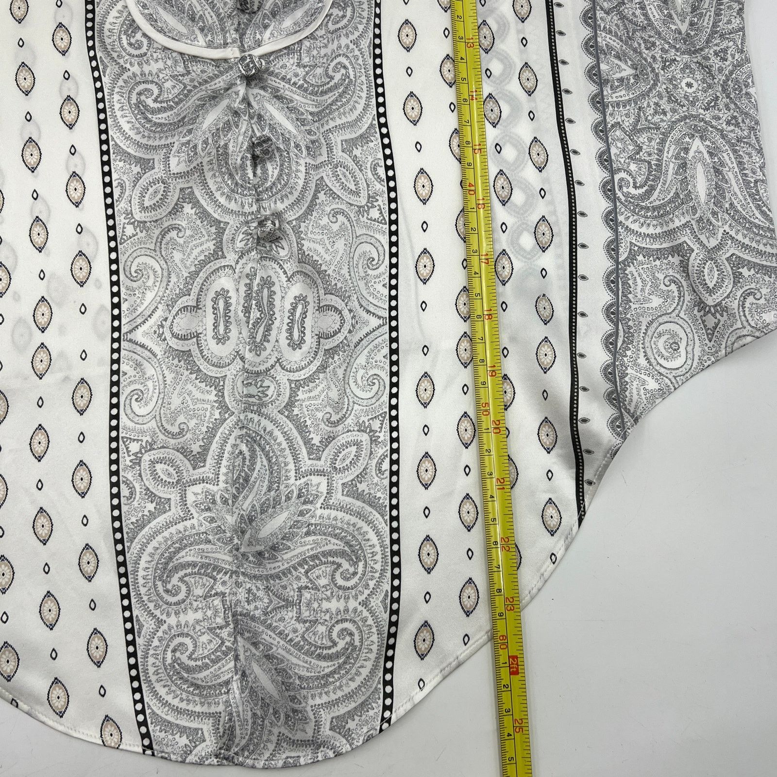INTERMIX Intermix Silk Printed Top Blouse Paisley Stripes Black White Size M / US 6-8 / IT 42-44 - 9 Thumbnail