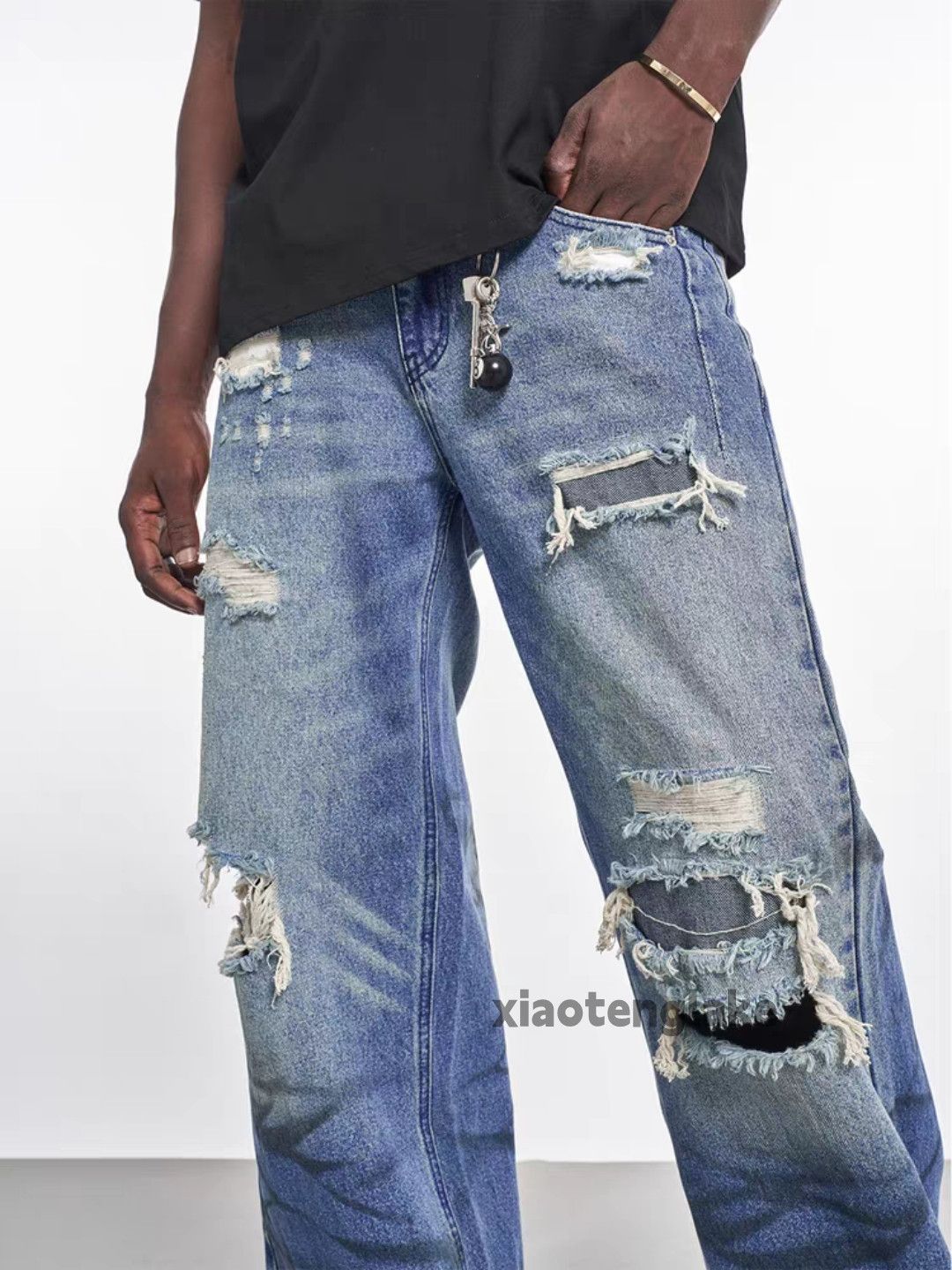 Vintage Custom washed faded loose baggy hiphop ripped jeans Size US 30 / EU 46 - 6 Thumbnail