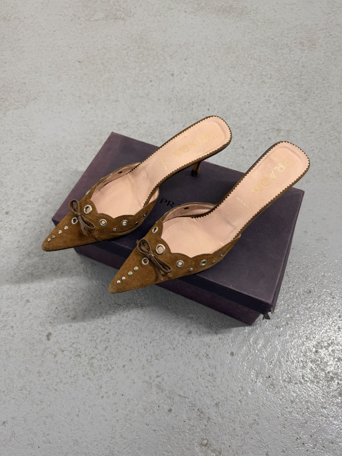 Prada Iconic Prada Eyelets Mule Heels With Box And Dust Bag Size US 8.5 / IT 38.5 - 1 Thumbnail