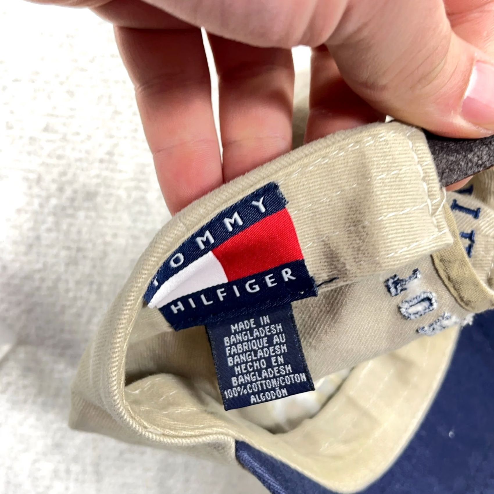 Tommy Hilfiger VINTAGE Tommy Hilfiger Hat Cap Leather Strap Back Tan Blue Spell Out Basketball Hat Size ONE SIZE - 6 Thumbnail