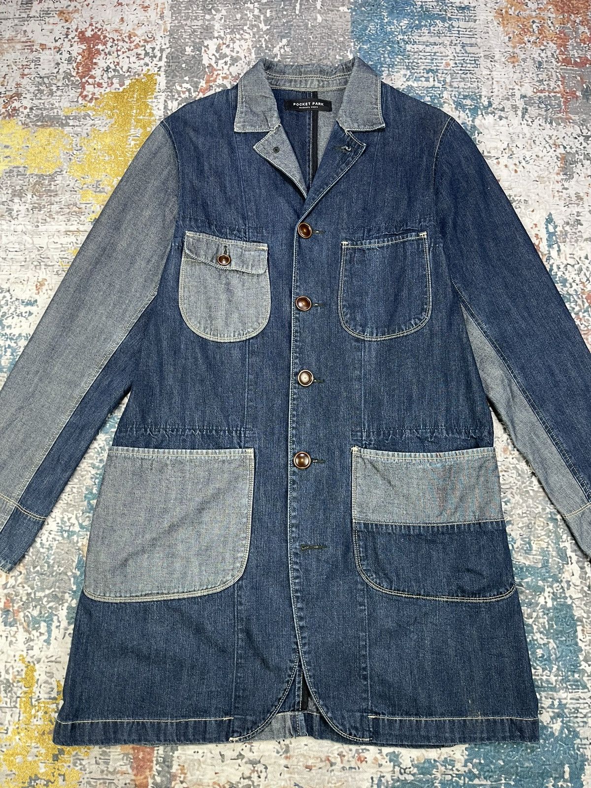 Japanese Brand Patchwork By Pocket Four Denim 2 Tone Osechi Coat Size US M / EU 48-50 / 2 - 2 Thumbnail