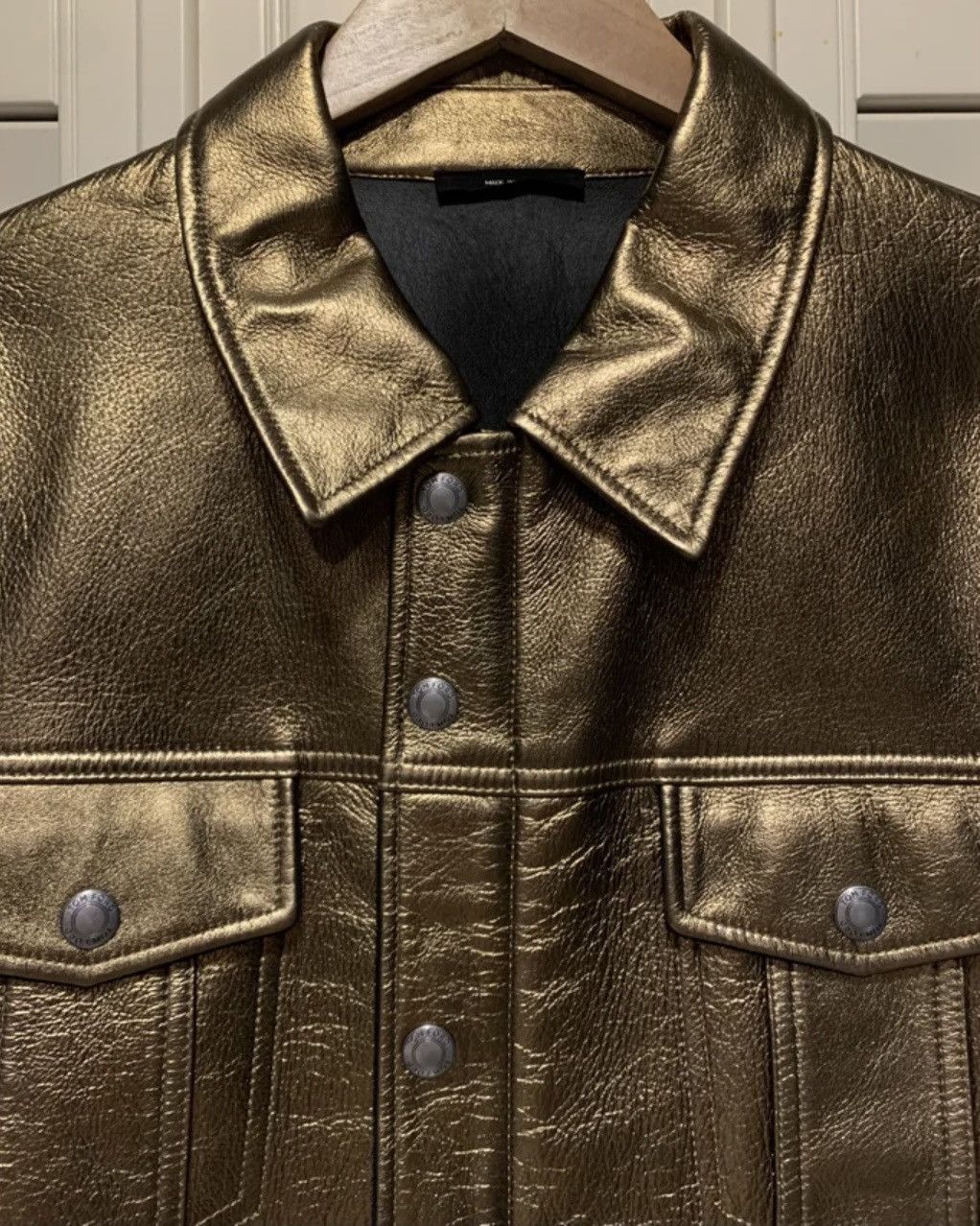 Gucci Tom Ford Men’s Gold Metallic Leather Trucker Jacket. Size US L / EU 52-54 / 3 - 5 Thumbnail