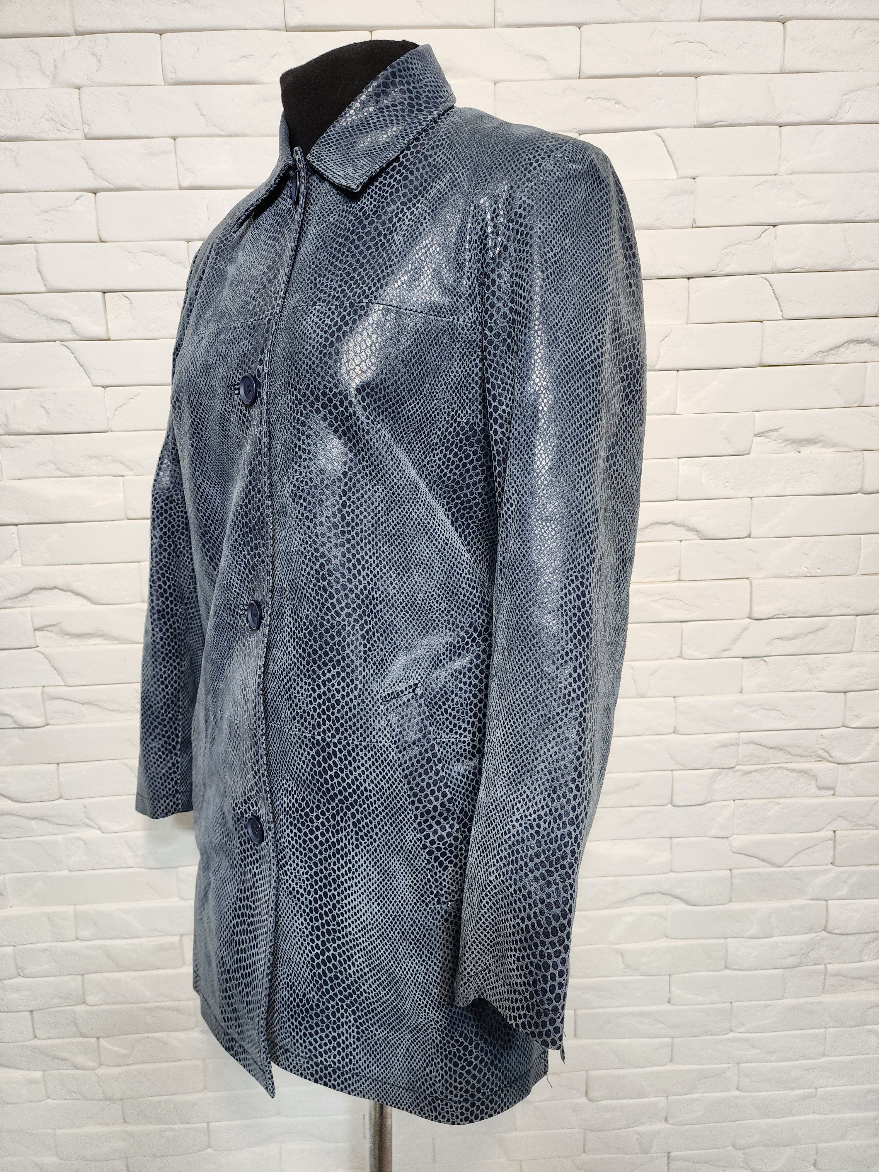 Genuine Leather Women's leather jacket in blue color. Size L / US 10 / IT 46 - 2 Thumbnail