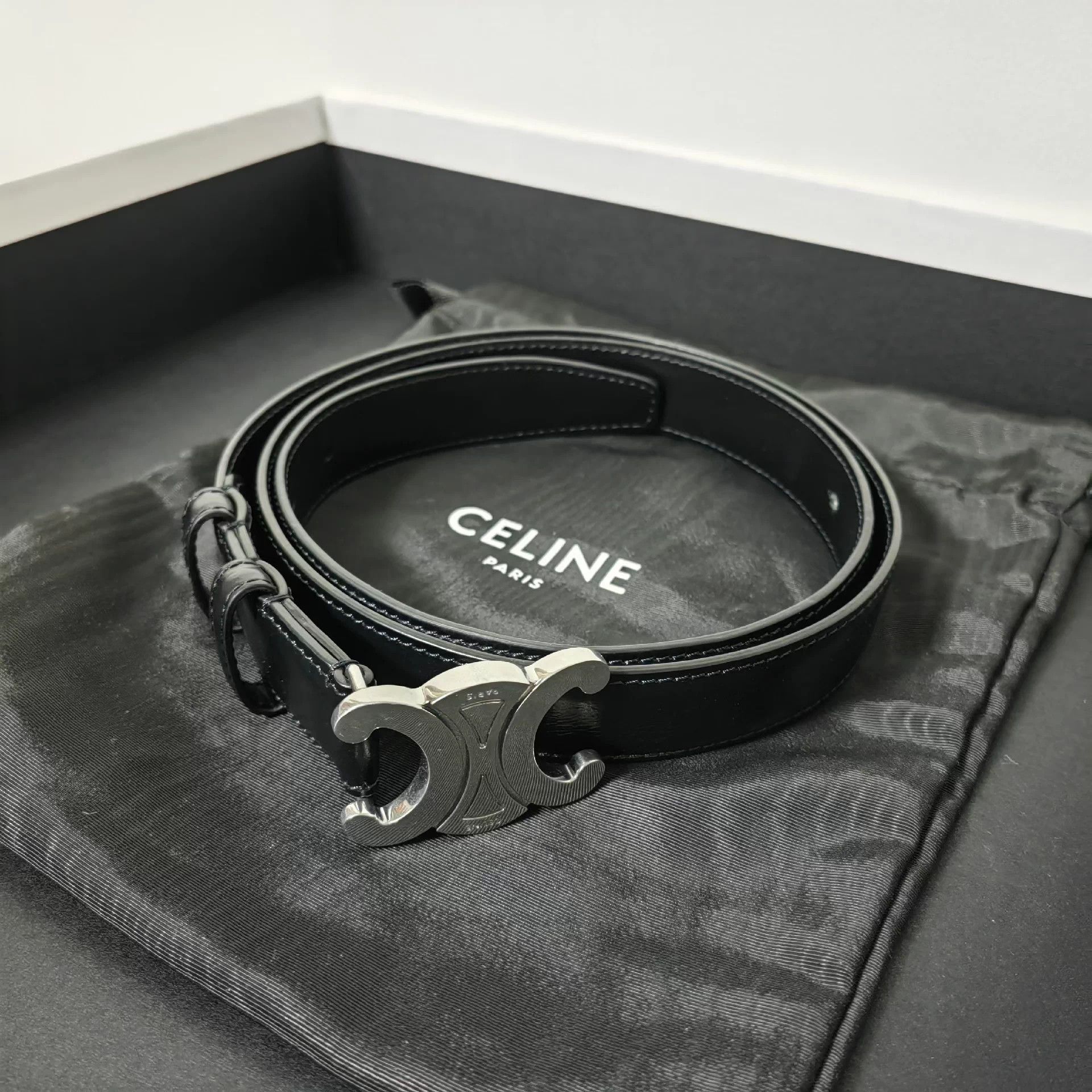 Celine Celine by Hedi Slimane Triomphe Belt Silver Buckle 95 Size ONE SIZE - 1 Thumbnail