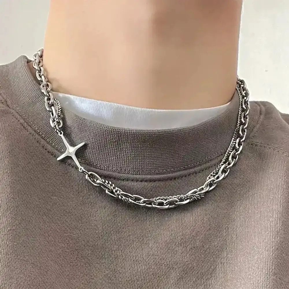 Jewelry Punk Double Layer Cross Chain Necklace Size ONE SIZE - 1 Thumbnail