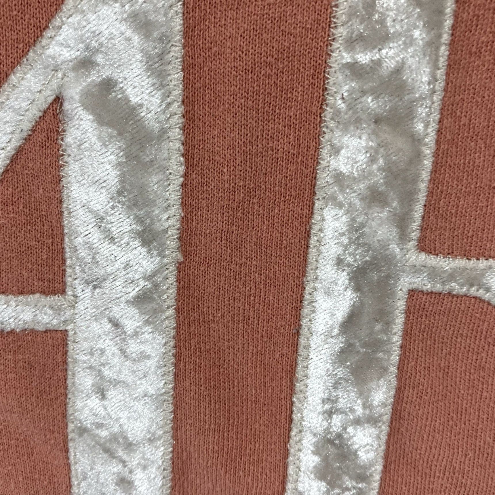 Abercrombie & Fitch Abercrombie & Fitch Sweatshirt Women's Large Raglan Sleeve Crew Neck Velvet Stripe Fleece Graphic Print Color Salmon Orange Modern Retro Size L / US 10 / IT 46 - 5 Thumbnail
