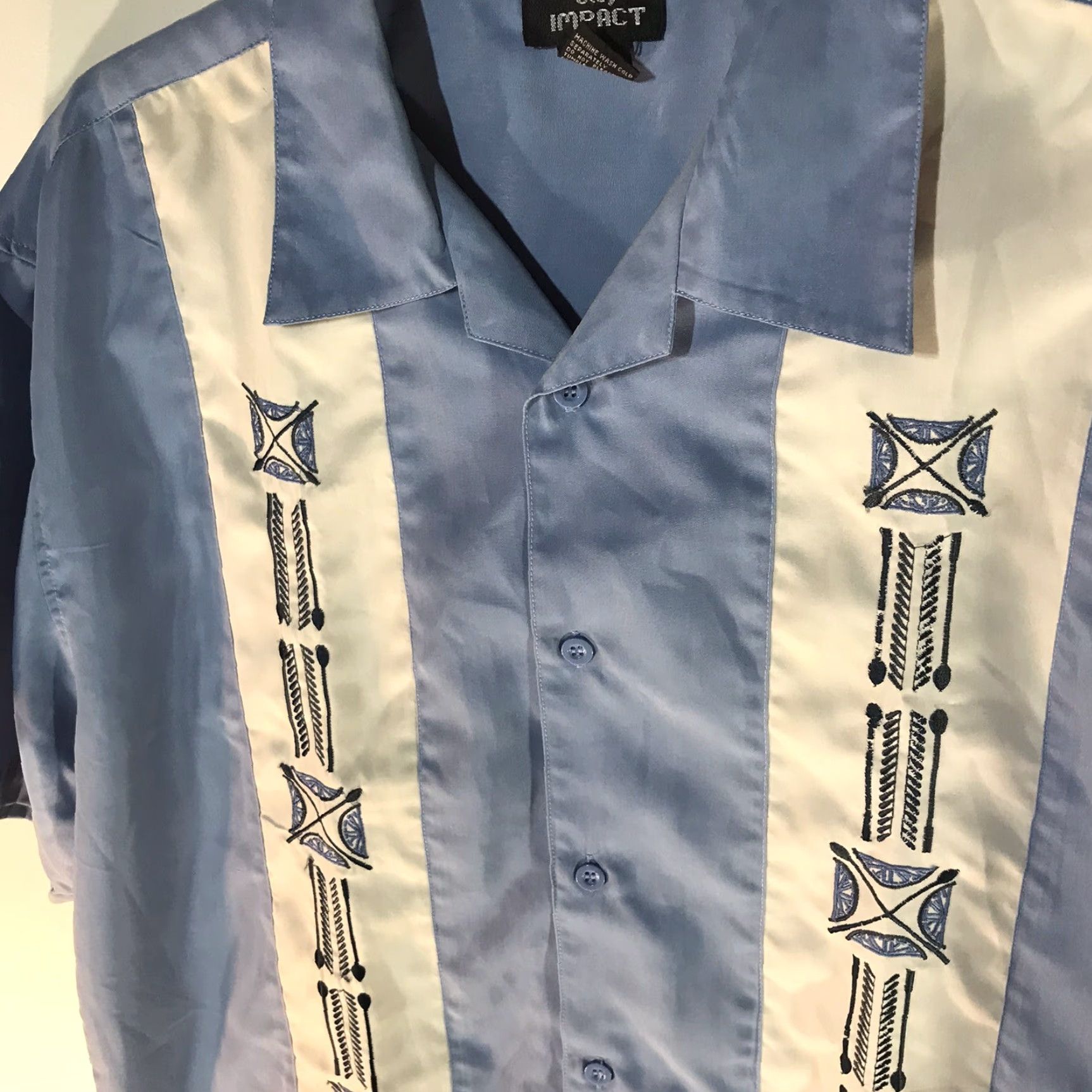 Vintage VINTAGE City Impact Dress Shirt Men XL Short Sleeve Blue/White Striped Business Casual Workwear Size 46R - 2 Thumbnail