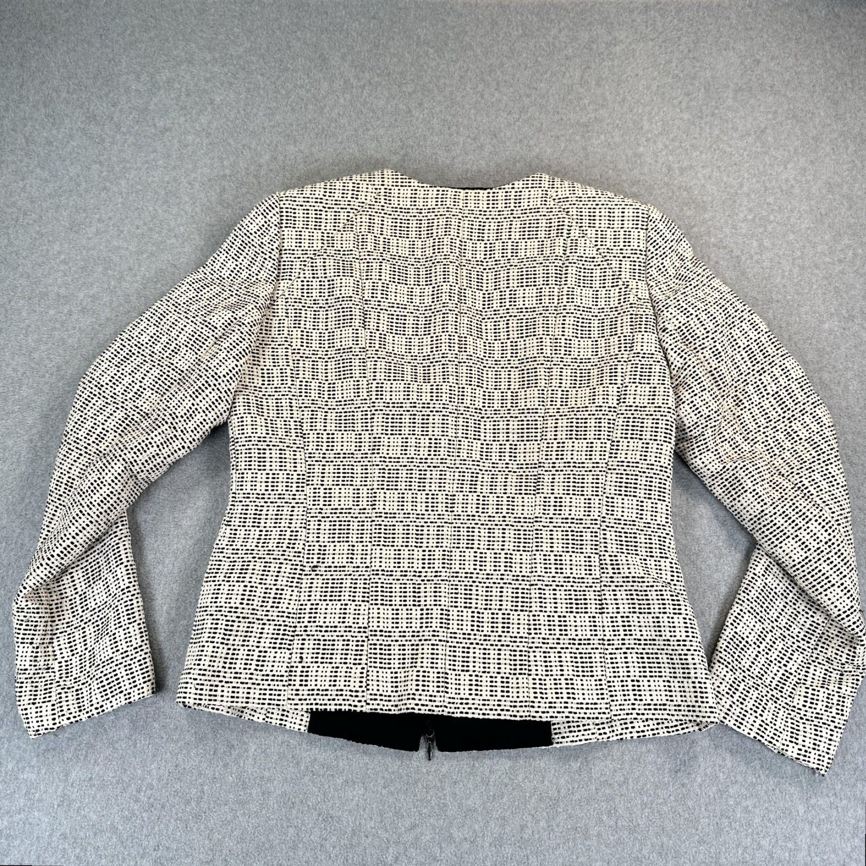 Vintage Lafayette 148 New York Jacket Womens 10 White Tweed Collarless Full Zip Geometric Size L / US 10 / IT 46 - 6 Thumbnail