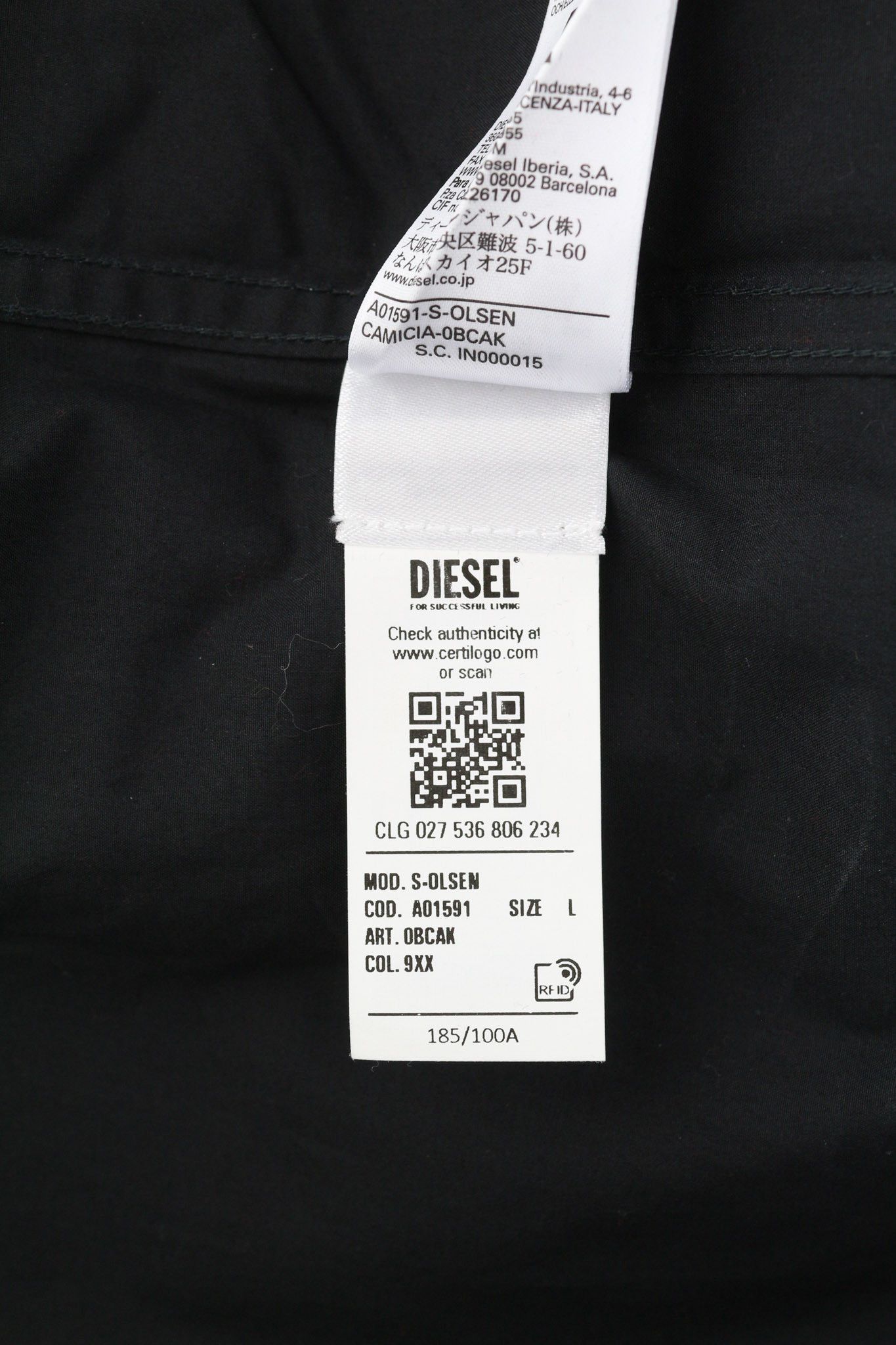 Diesel S-OLSEN L Black Hidden Button Pocket 40525 Size US L / EU 52-54 / 3 - 10 Thumbnail