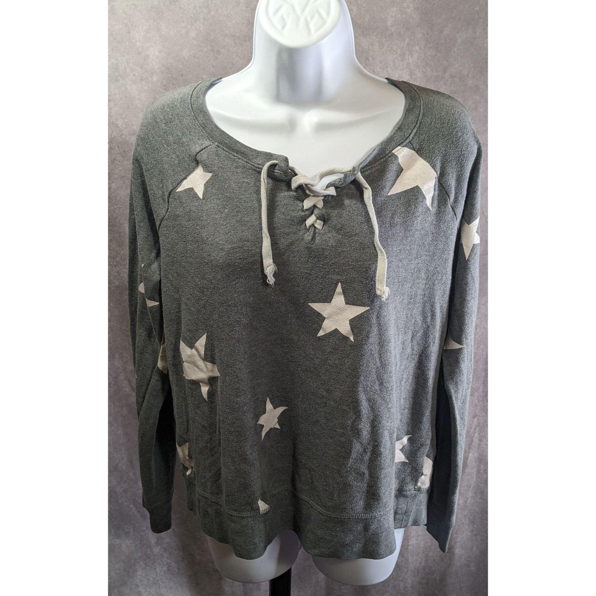 Other SO Perfect Crew Gray Star Print Lace-Up Sweatshirt Size L Ma Size L / US 10 / IT 46 - 1 Thumbnail