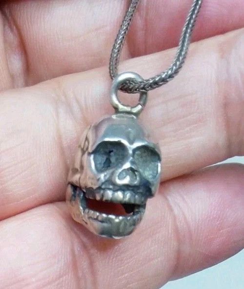 Jewelry Vintage Skull Necklace Sterling Silver 15" Steel Size 26 - 4 Thumbnail